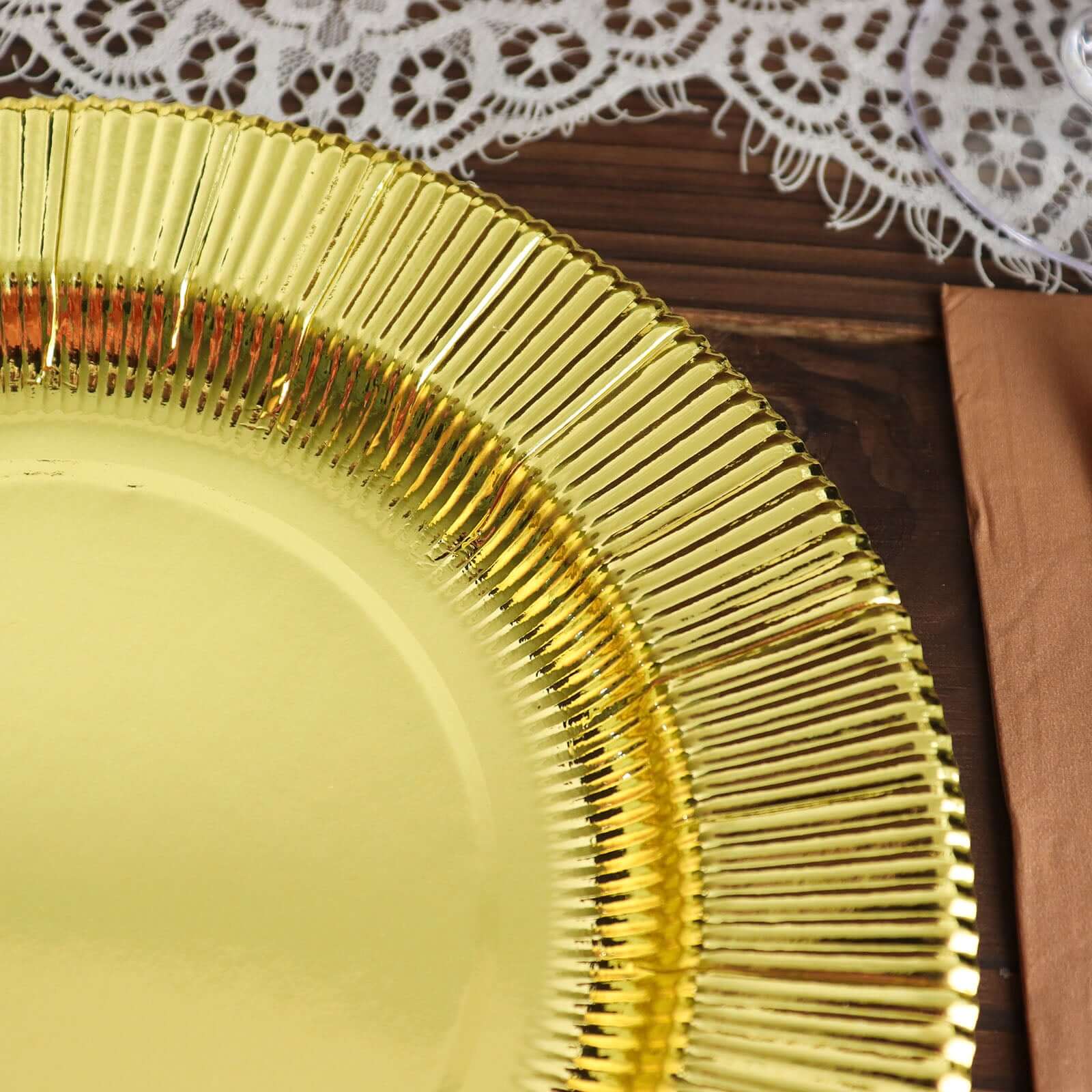 25-Pack Paper 8" Round Dessert Plates in Metallic Gold Sunray Design - Disposable Heavy Duty 350GSM Appetizer Salad Plates