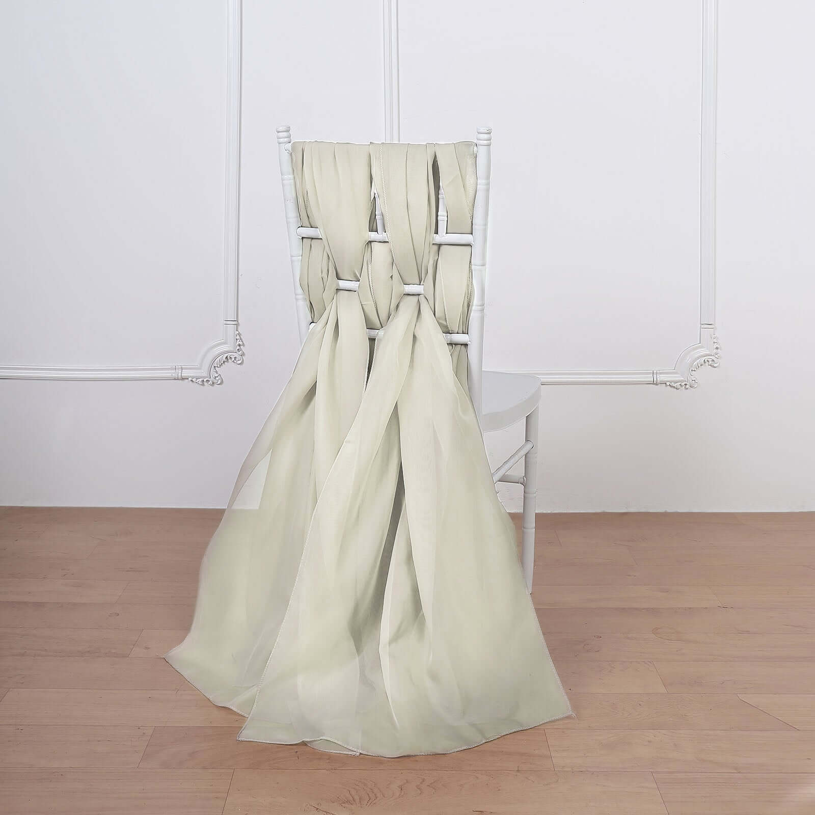 5 Pack Premium Chiffon Chair Sashes Beige - Soft & Lightweight Designer Chair Bows 22"x78"