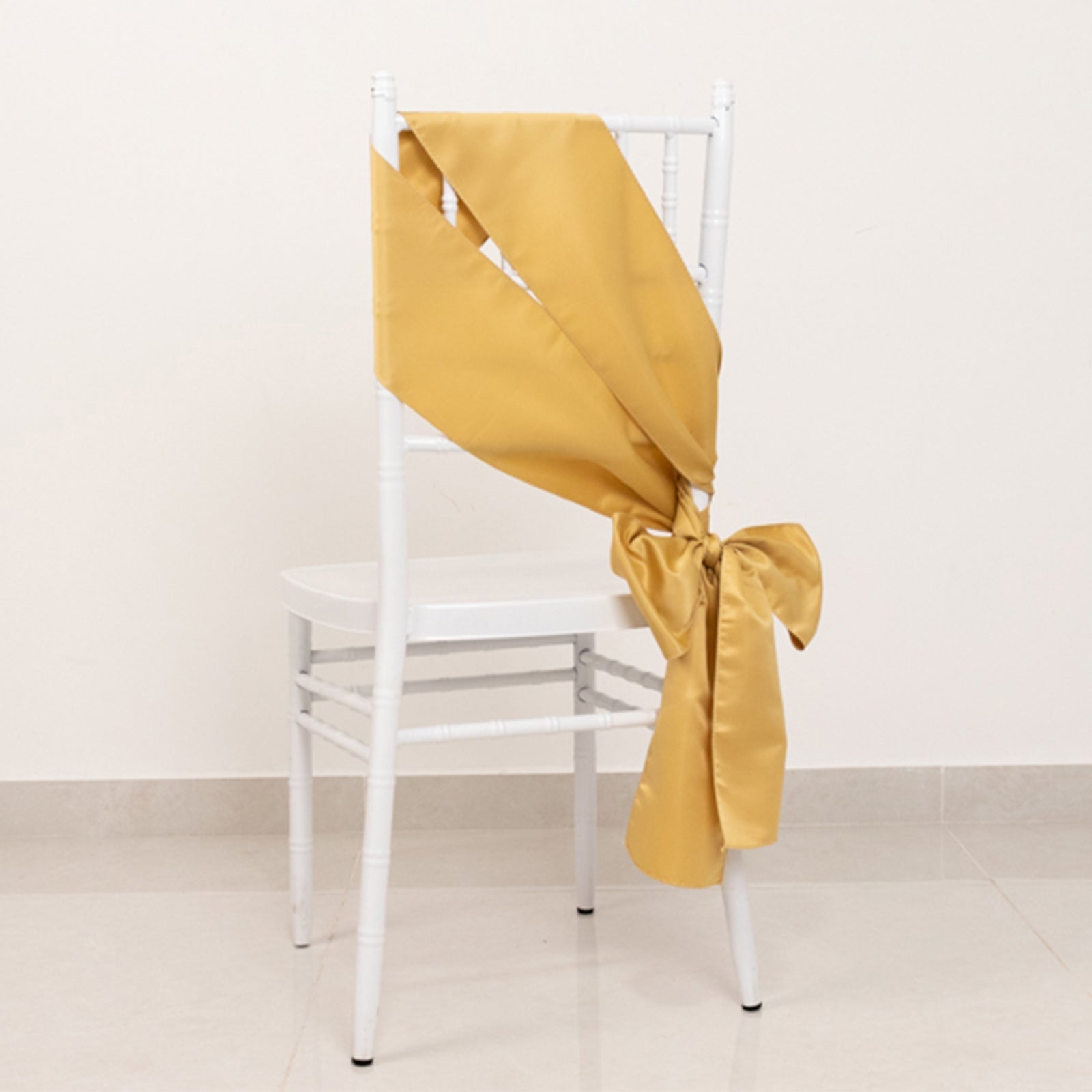 5 Pack Lamour Satin 6"x106" Chair Sashes Champagne - Stylish Reusable Decorative Bows