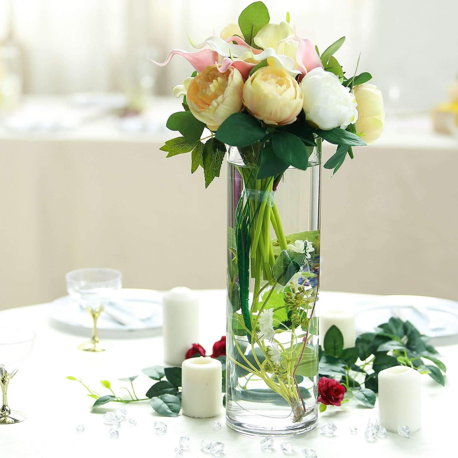 6-Pack Glass Flower Vases Cylinder Design Heavy Duty Clear - Stylish Centerpieces for Weddings 16"