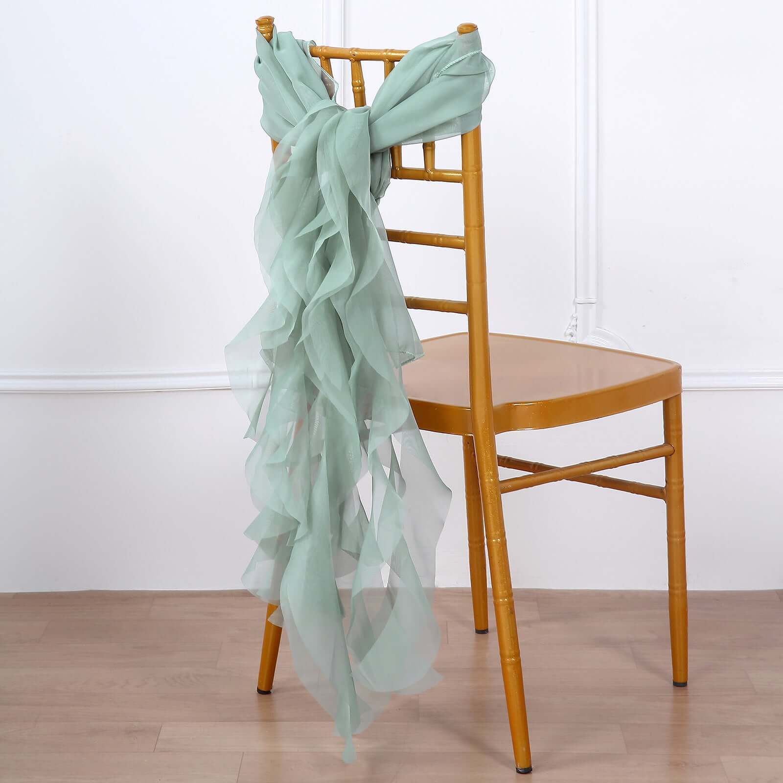 Chiffon Chair Sash with Curly Design Eucalyptus Sage - Stylish Chair Decorations