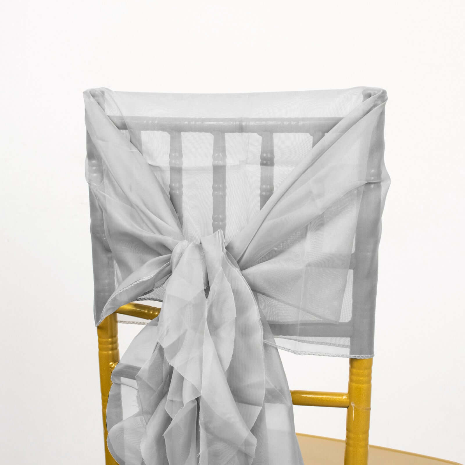 Chiffon Chair Sash with Curly Design Silver - Stylish Chair Decorations