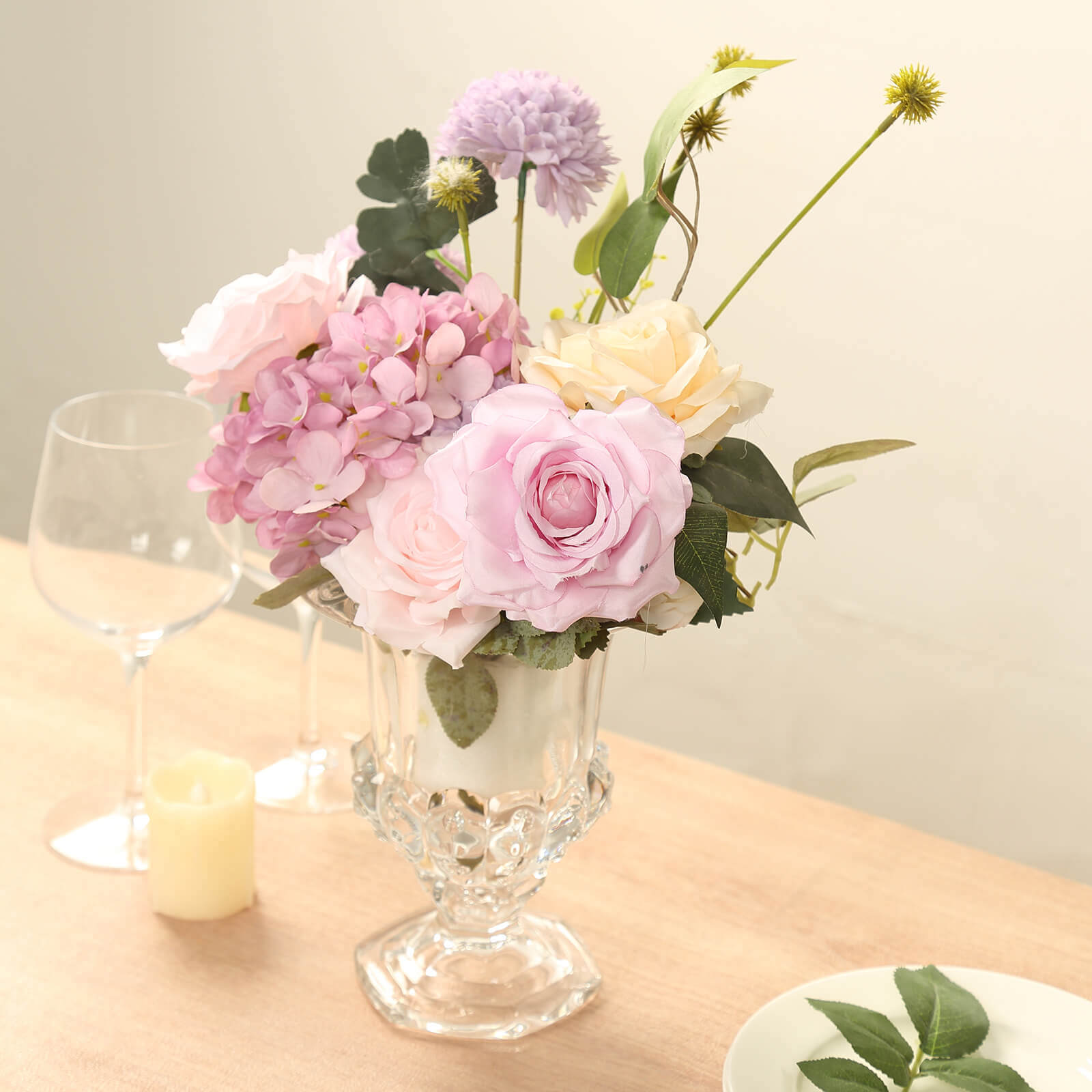 2-Pack Glass Mini Pedestal Flower Vases in Classic Roman Urn Style Clear - Sophisticated Wedding Table Centerpieces 8"