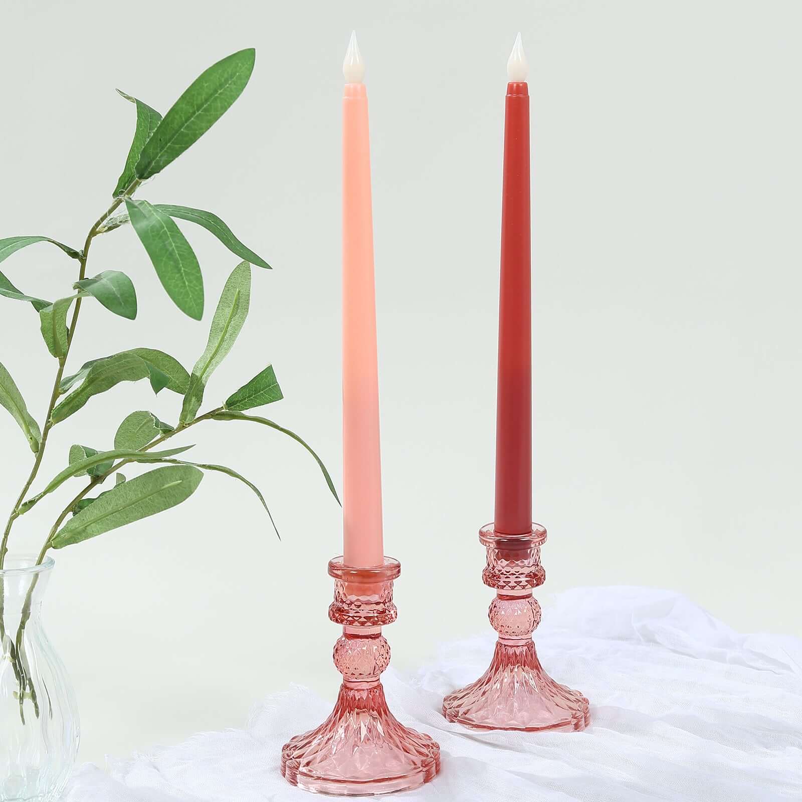8-Pack LED Flickering Lighting Mixed Pink - Flameless Battery Operated Taper Candles 11"