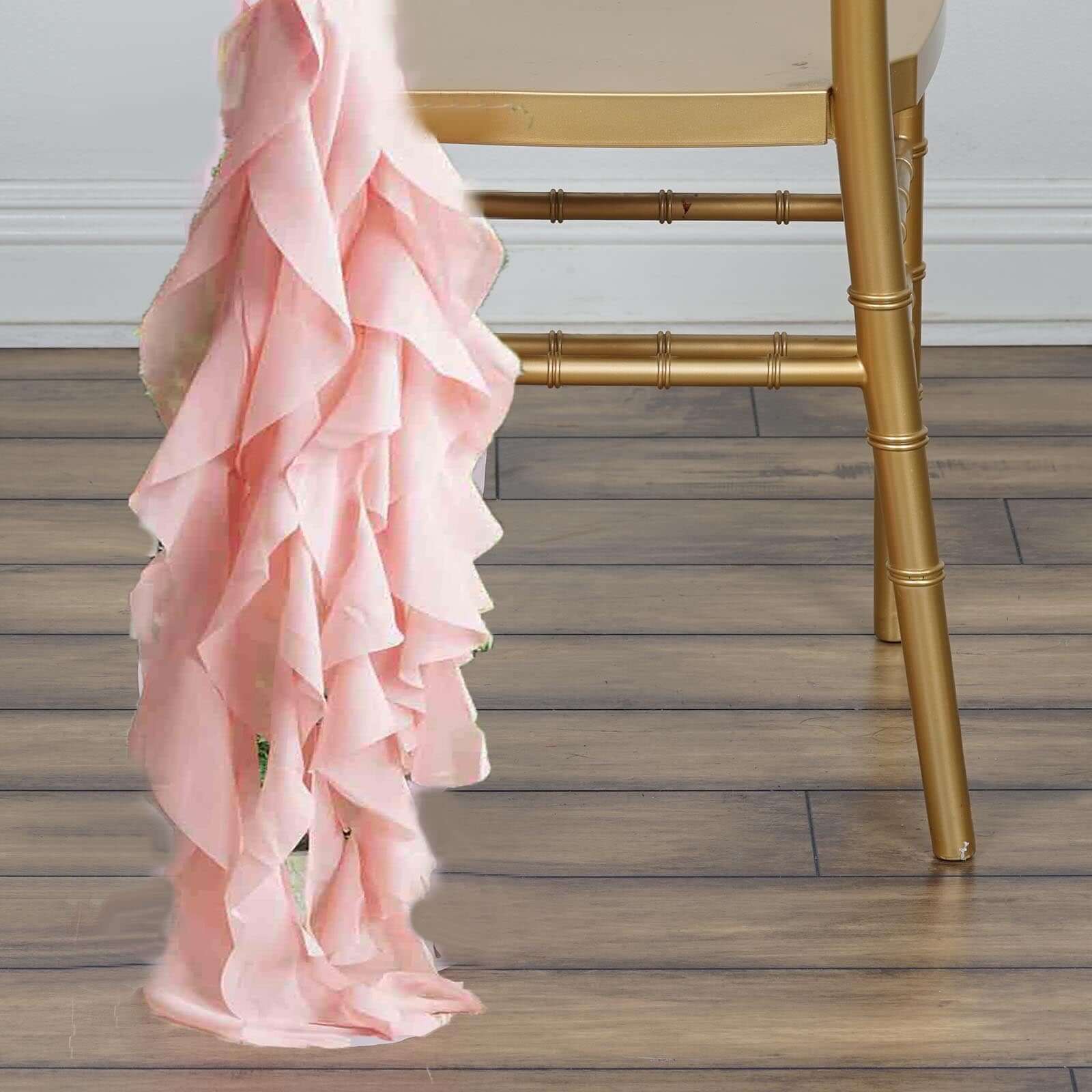 1 Set Chiffon Hoods Chair Sashes with Willow Ruffles Design Blush - Stylish Chair Bow Decor