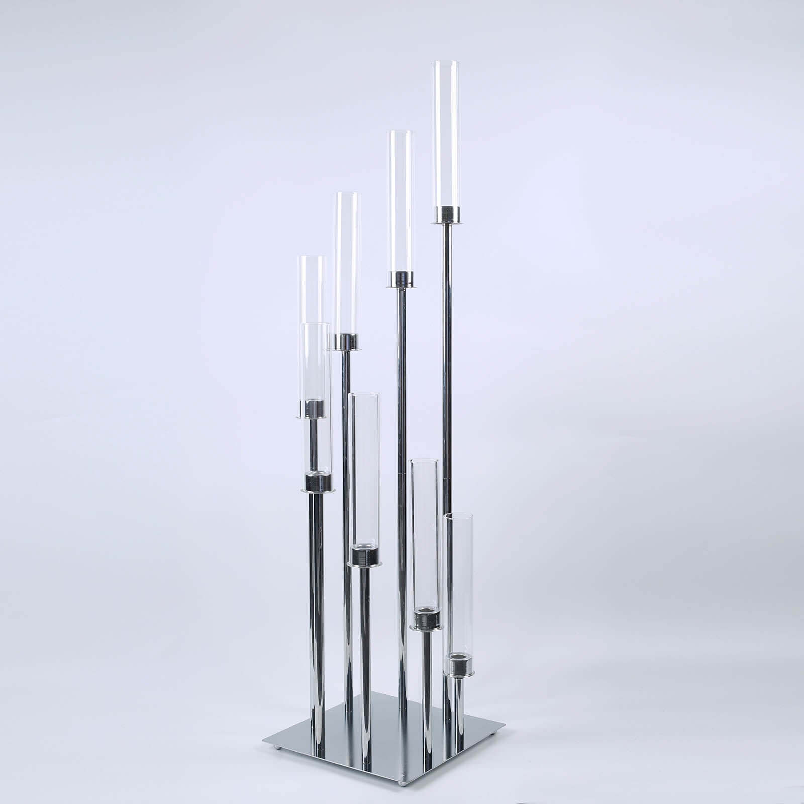 8 Arm Cluster Taper Candle Holder Silver - Stunning Large Candle Arragement With Clear Glass Shades for Grand Banquets & Celebrations 42"