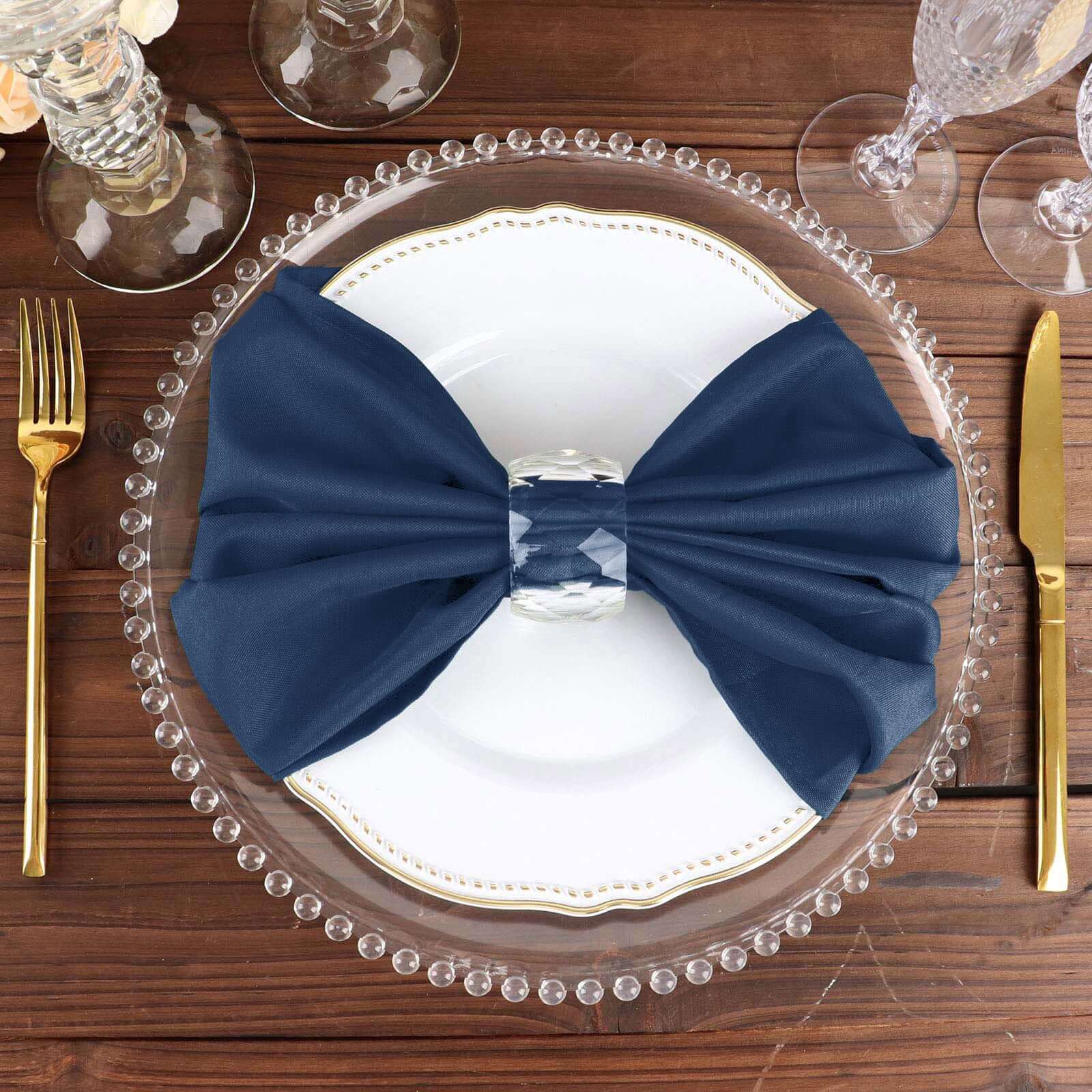 5 Pack Polyester 20"x20" Napkins Navy Blue - Wrinkle Resistant & Easy Care Cloth Napkins