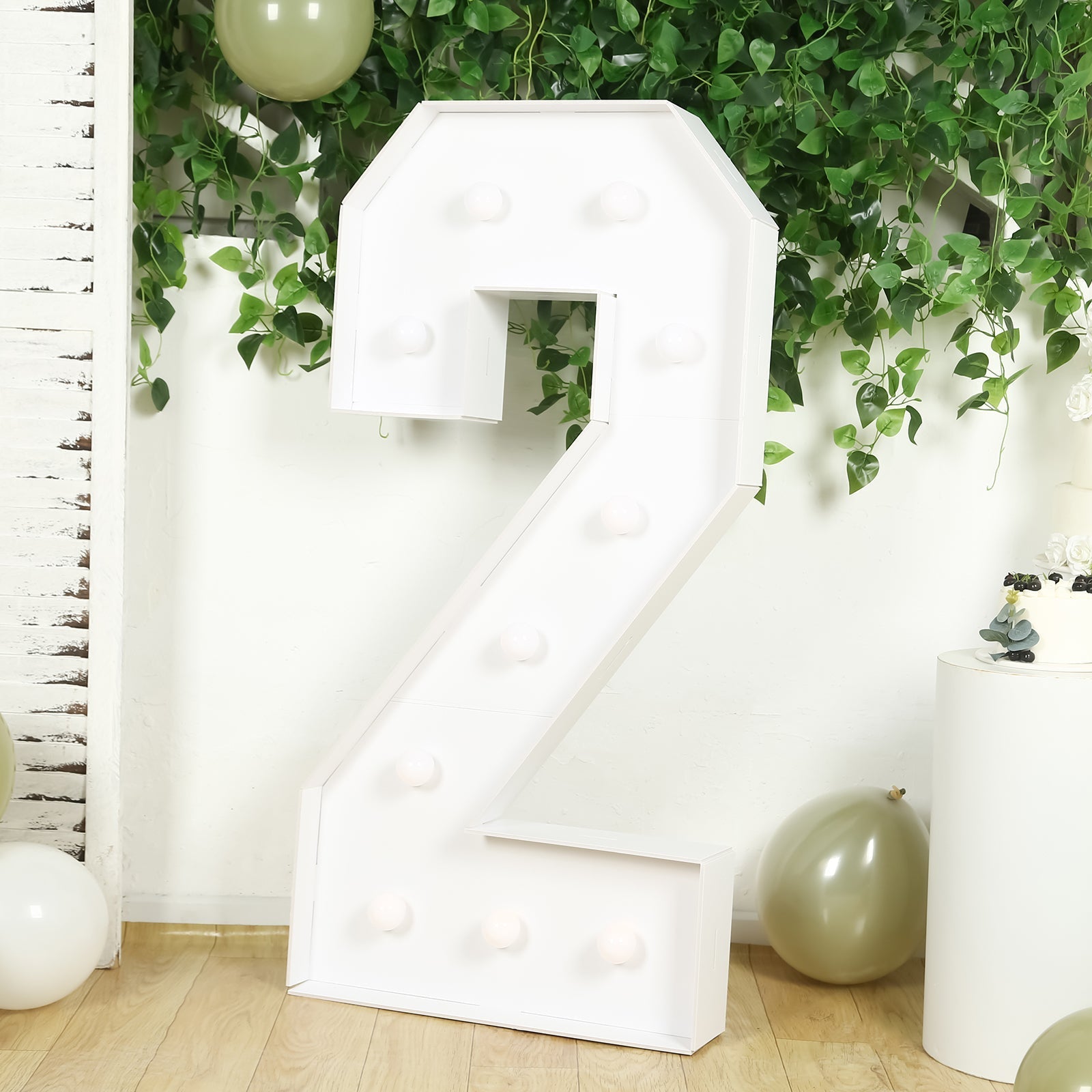 Giant LED Marquee Light Up Number "2", White 4ft Pre-Cut Foam Board with 10 Warm White Battery Operated LEDs, Glue Gun and Sticks