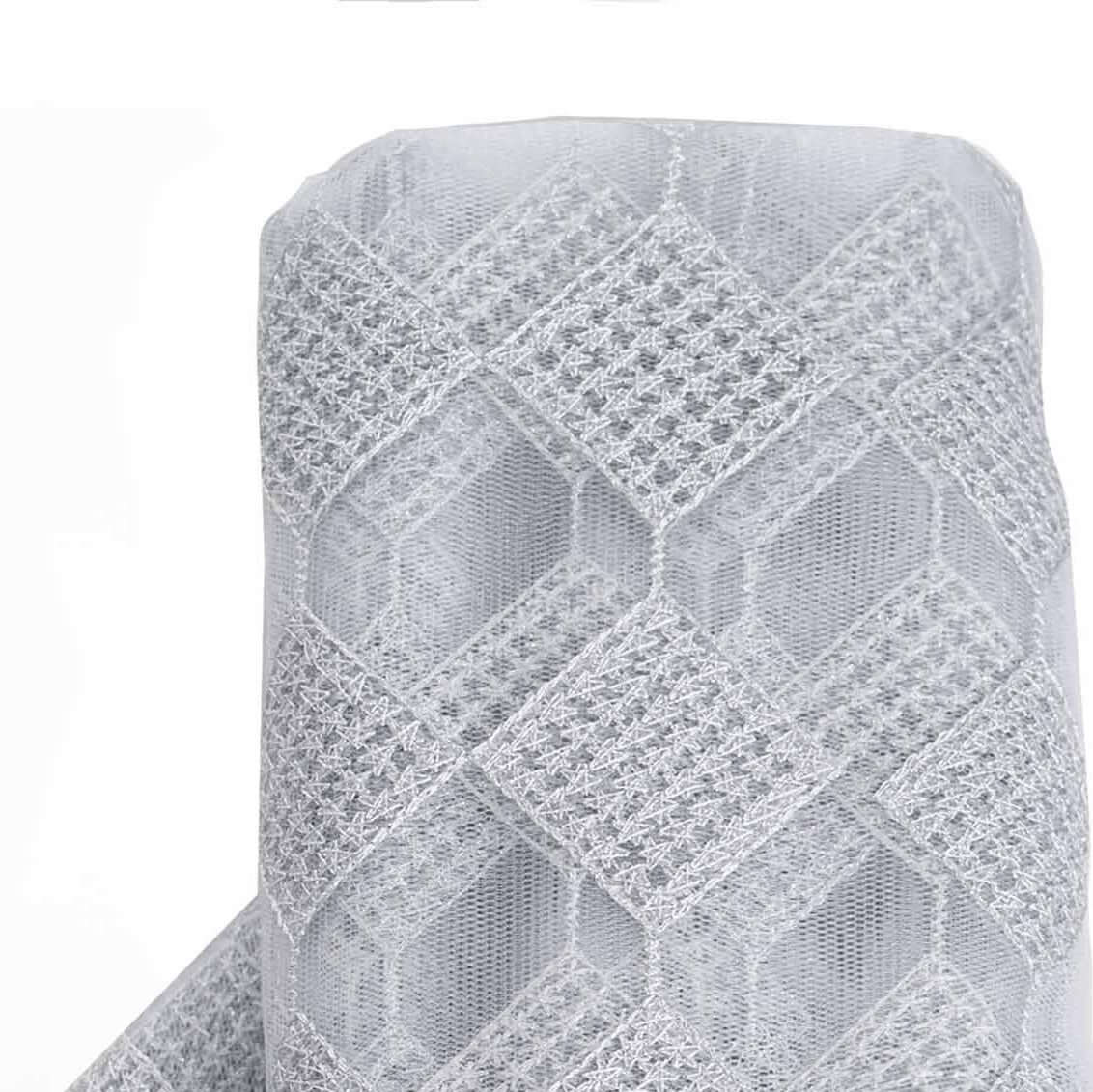 54"x4 Yards Silver White Buffalo Plaid Polyester Fabric Roll, Checkered Netting DIY Craft Fabric Bolt