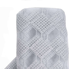 54"x4 Yards Silver White Buffalo Plaid Polyester Fabric Roll, Checkered Netting DIY Craft Fabric Bolt