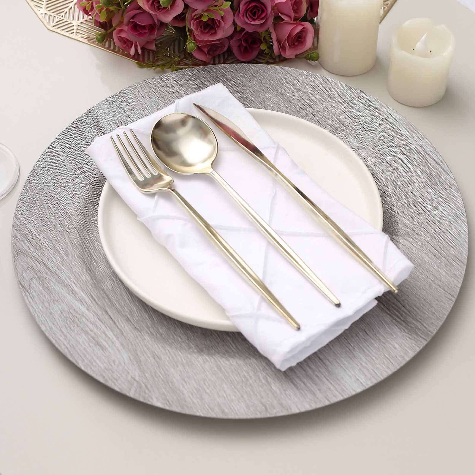 6-Pack Plastic Round Charger Plates 13" in Gray with Faux Wood Finish, Rustic Boho Chic Dinner Party Charger Tableware
