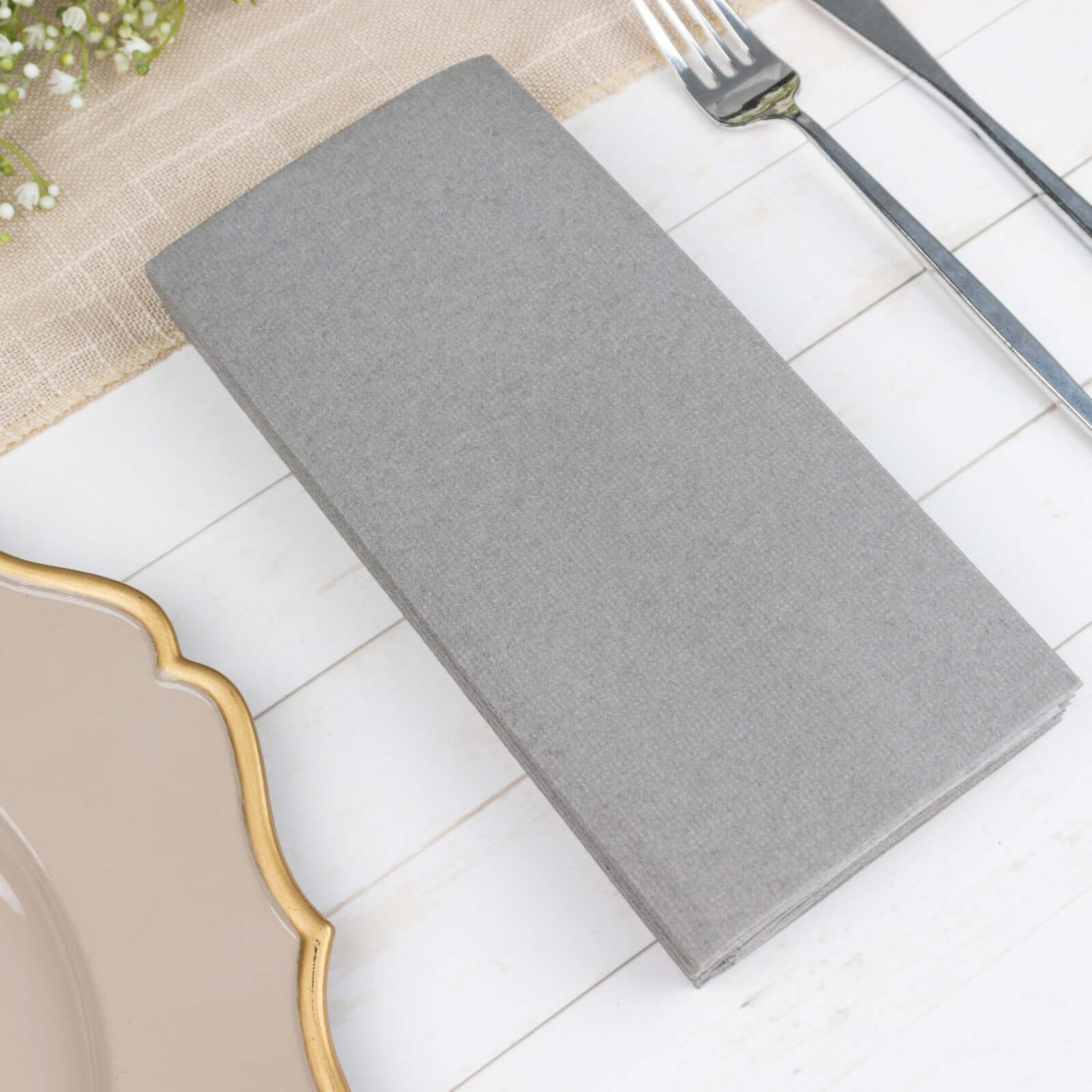20-Pack Paper Linen-Like Napkins Silver - Disposable Hygienic Airlaid Guest Towels 8.5"x4"