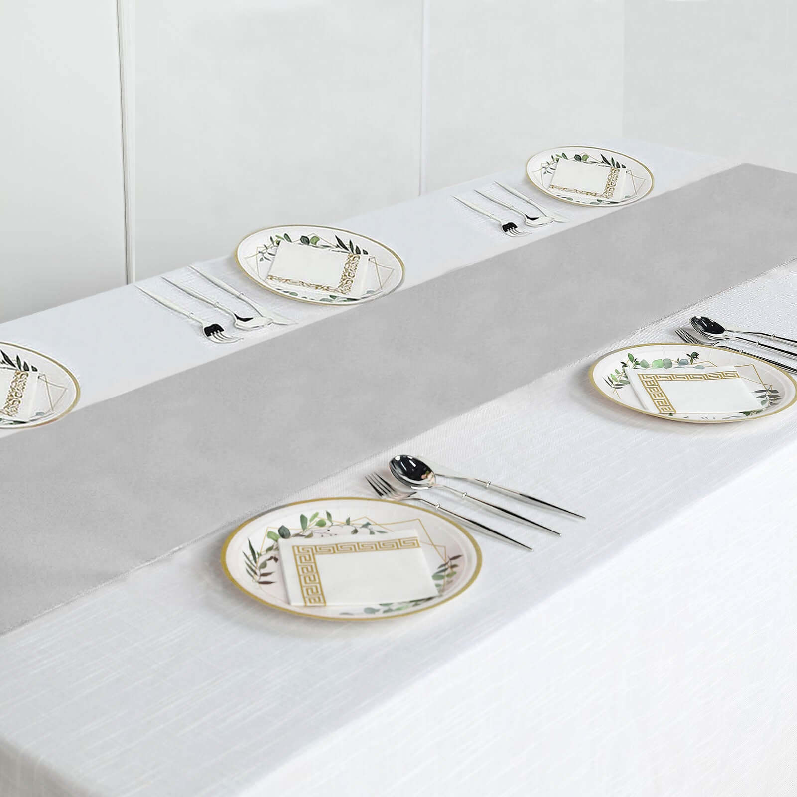 Polyester 12"x108" Table Runner Silver - Durable & Wrinkle-Resistant Table Decor