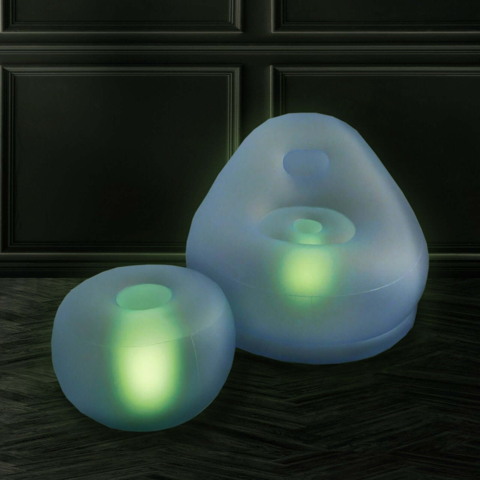 22" Color Changing LED Light Up Inflatable Pouf Ottoman, Waterproof Illuminated Remote Battery Operated Furniture