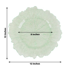 6-Pack Acrylic Plastic Round Charger Plates 13" in Transparent Green with Reef Design, Dinner Charger Tableware