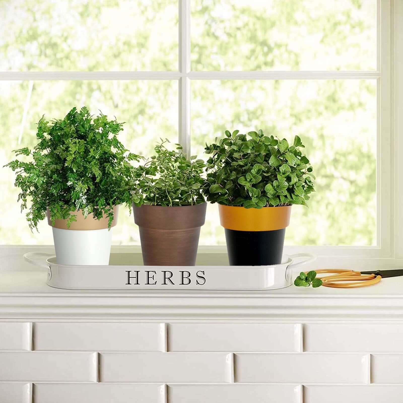 2-Pack Flower Plant Pots Medium Design Rustic Brown - Plastic Indoor Decorative Planters 6"