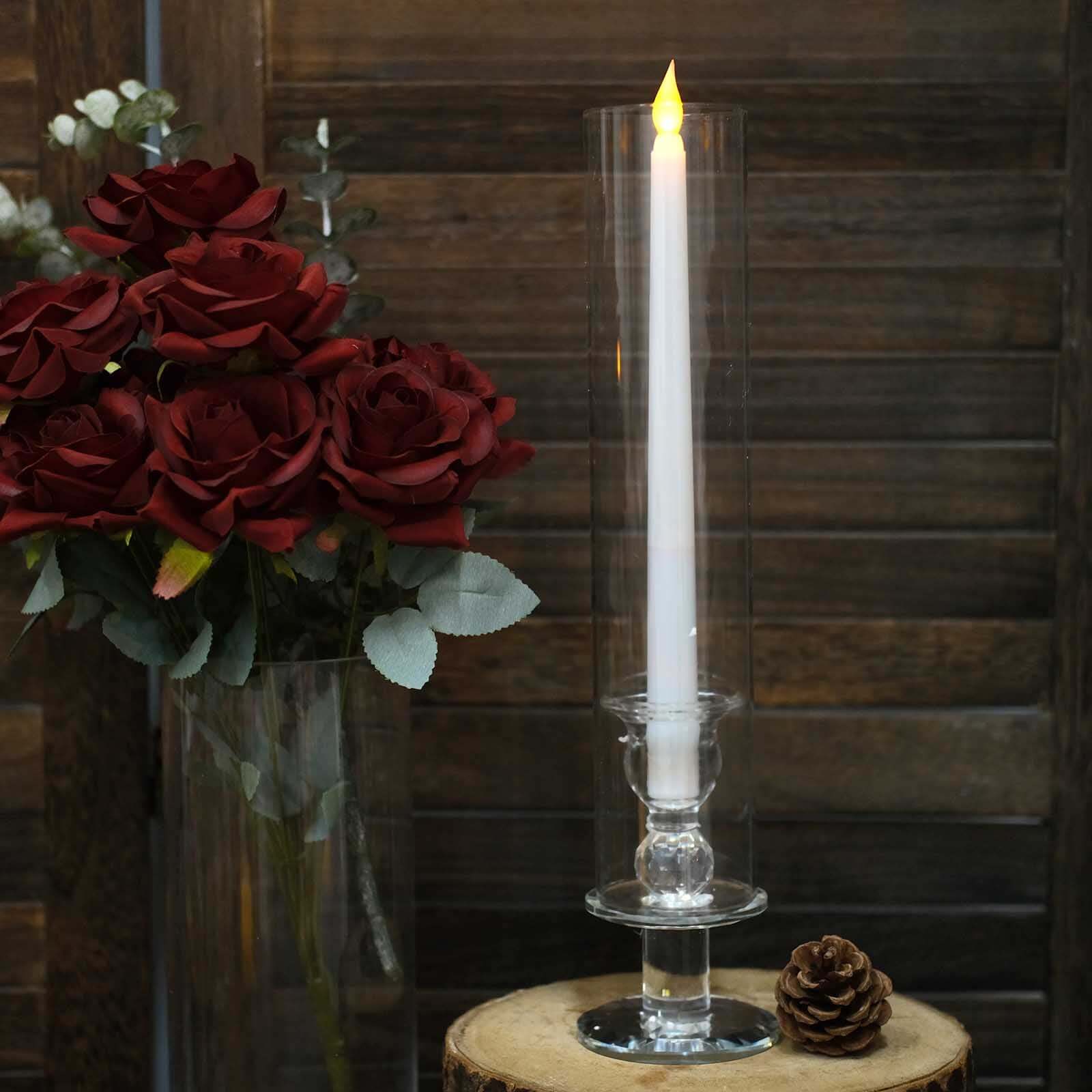 2-Pack Crystal Hurricane Taper Candle Holders, Tall Decorative Candle Stands Clear Cylinder Chimney Tubes 14"