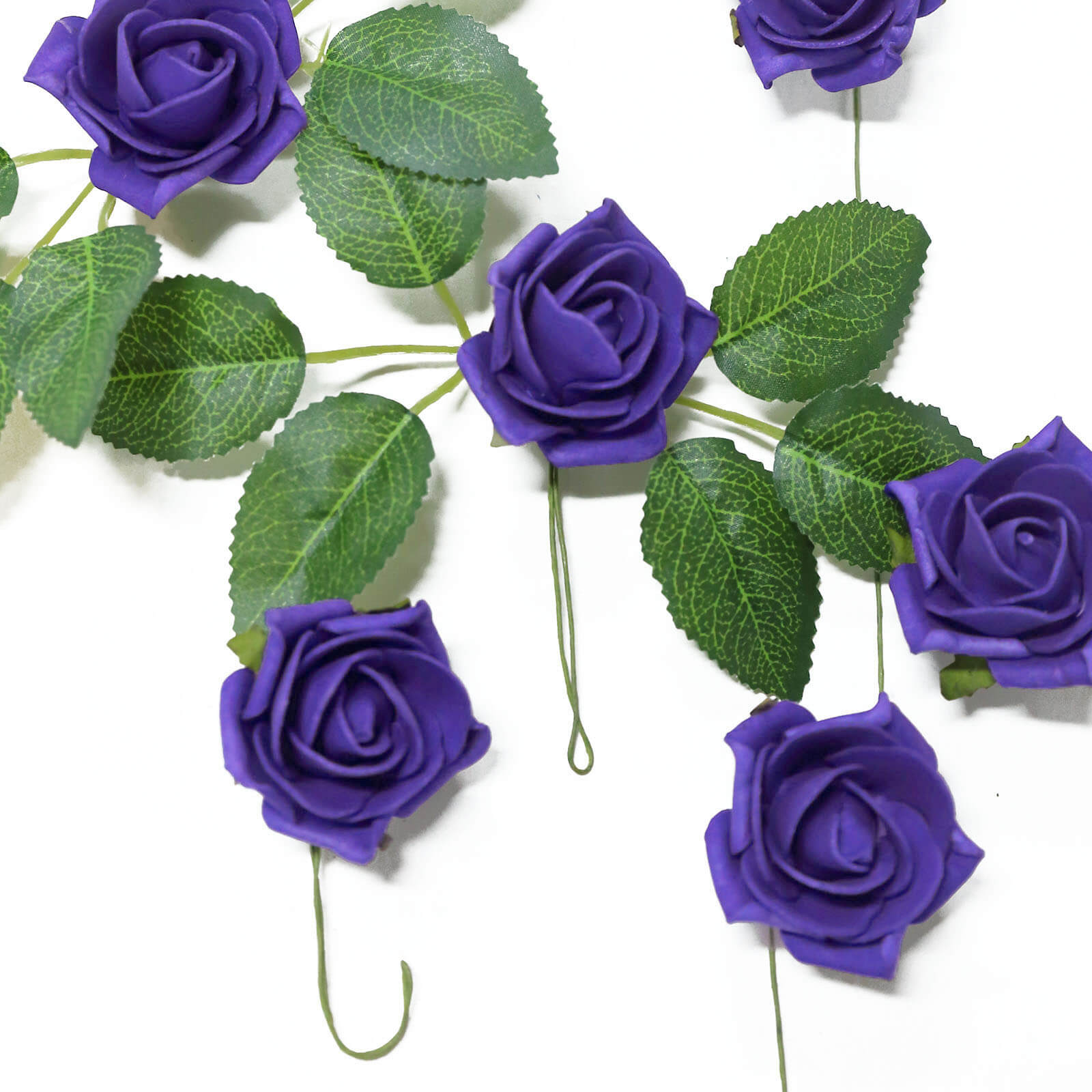 24 Roses 2" Purple Artificial Foam Flowers With Stem Wire and Leaves