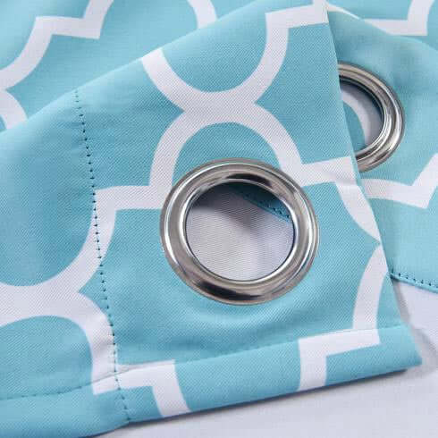 2 Pack Blue White Room Darkening Noise Canceling Curtain Panels With Grommet, Trellis Curtains 52"x84" - Clearance SALE