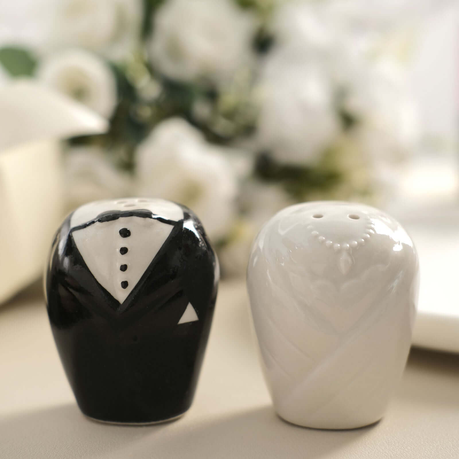 2.5" Bride Groom Ceramic Salt And Pepper Shaker Party Favors Set, Wedding Favors in Pre-Packed Gift Box