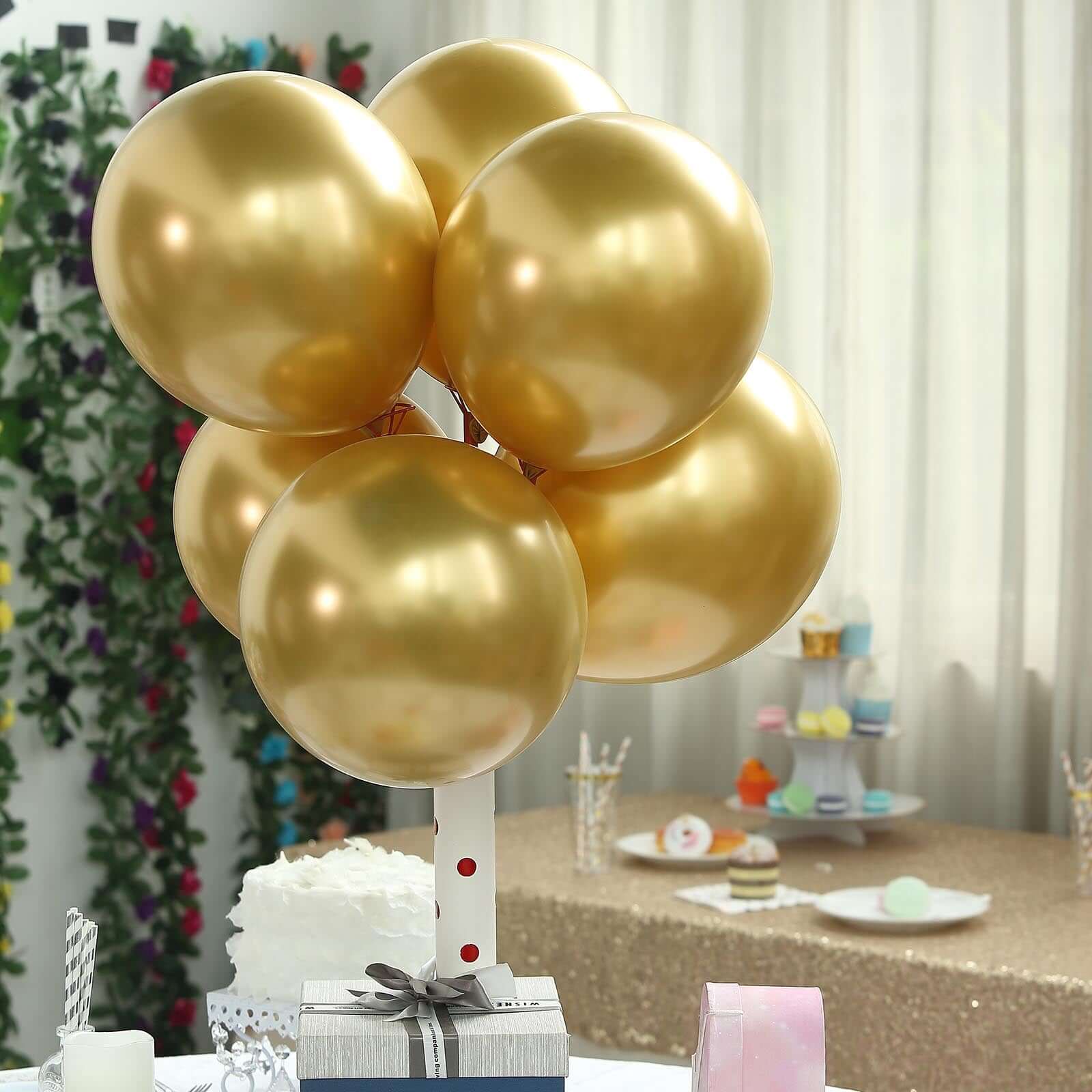 25 Pack 12" Metallic Chrome Gold Latex Helium or Air Party Balloons