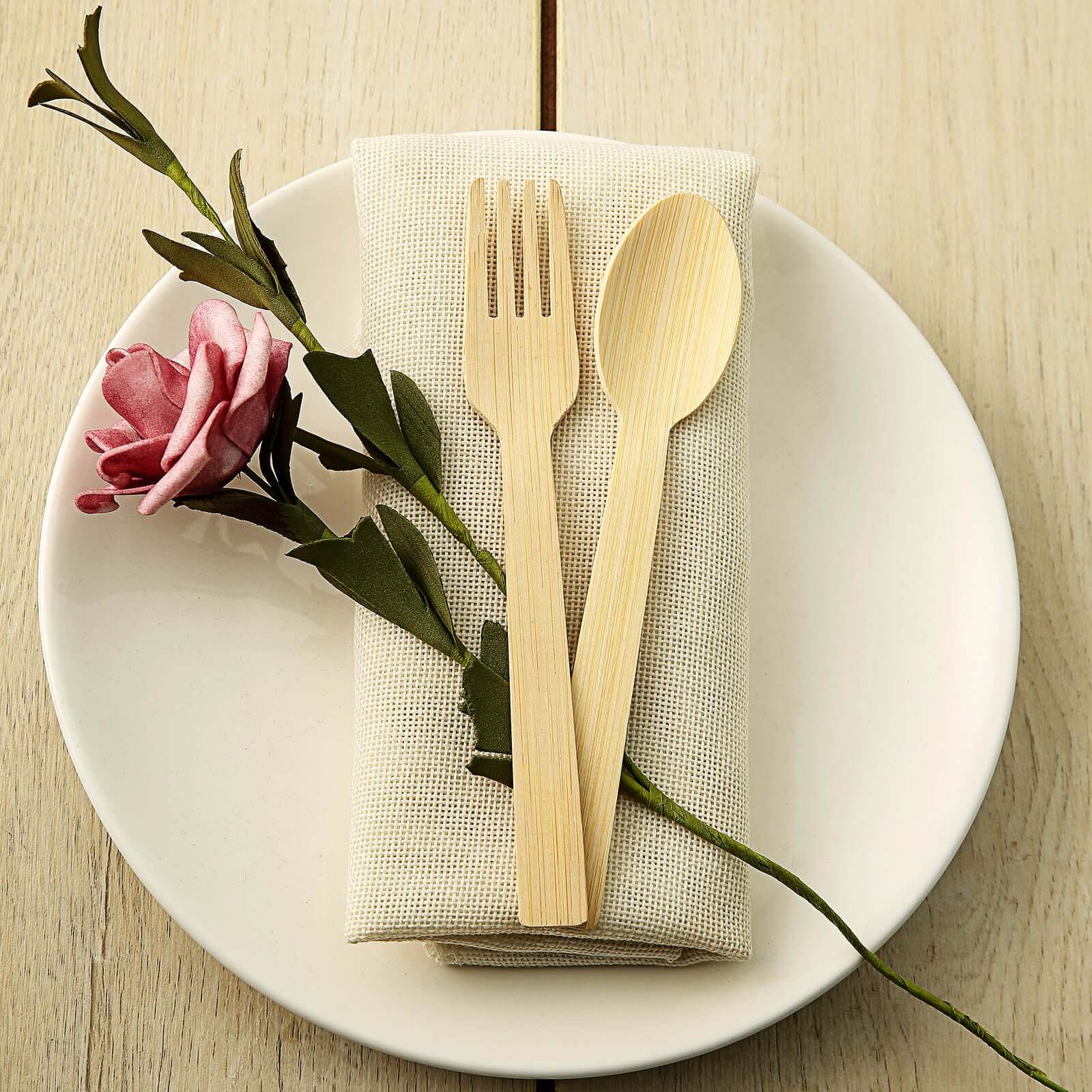 25 Pack 7" Eco Friendly Bamboo Disposable Picnic Spoons, Cutlery