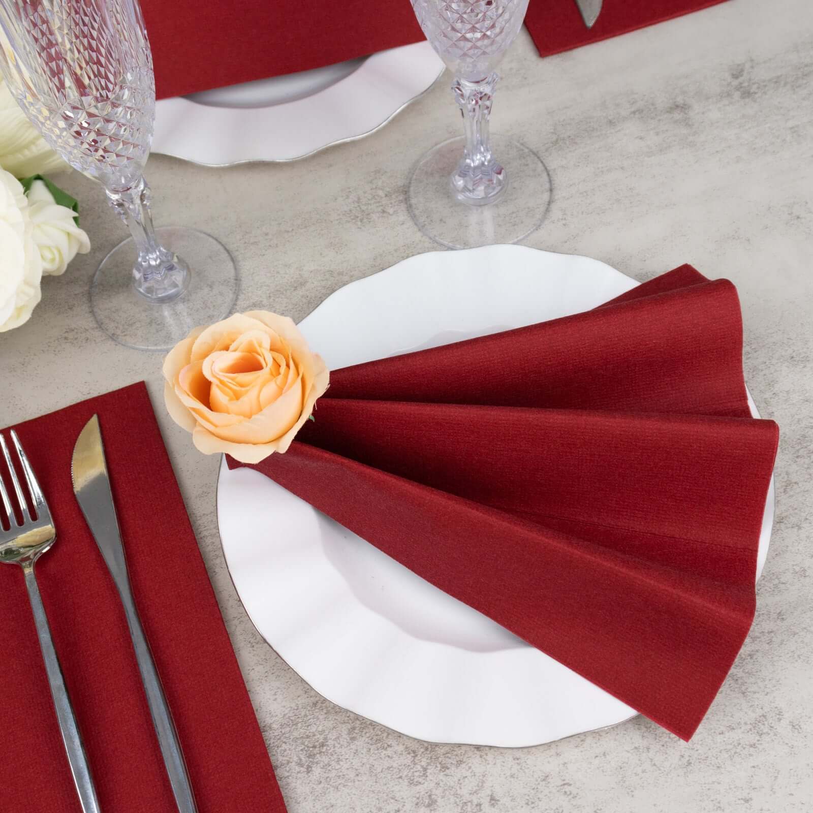 20-Pack Paper Linen-Like Napkins Burgundy - Disposable Hygienic Airlaid Guest Towels 8.5"x4"