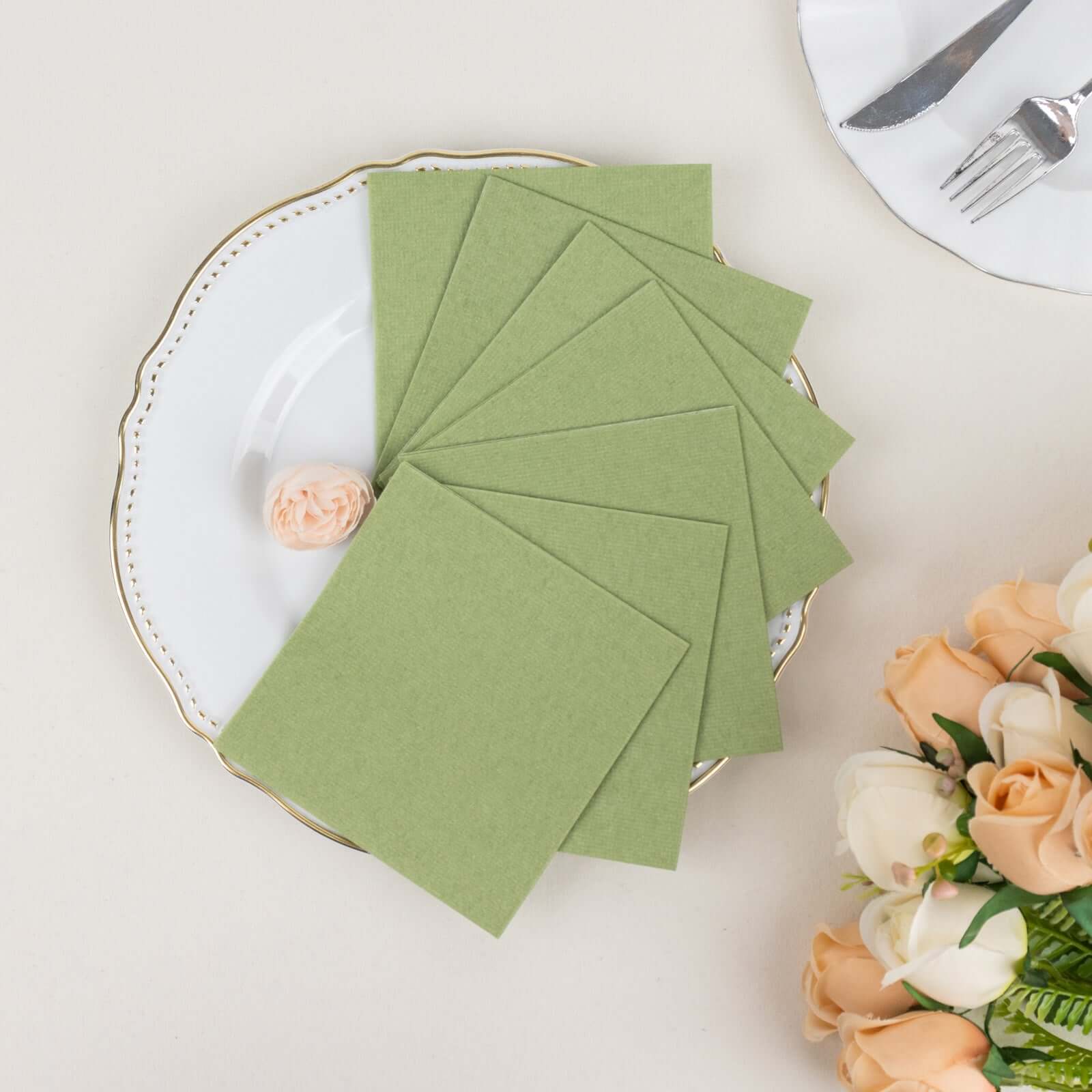 20-Pack Paper Linen-Like Cocktail Napkins Sage Green - Disposable 5"x5" Airlaid Soft Napkins