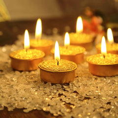 9-Pack Tealight Candles Metallic Gold Textured Design - Unscented Dripless Wax for Events
