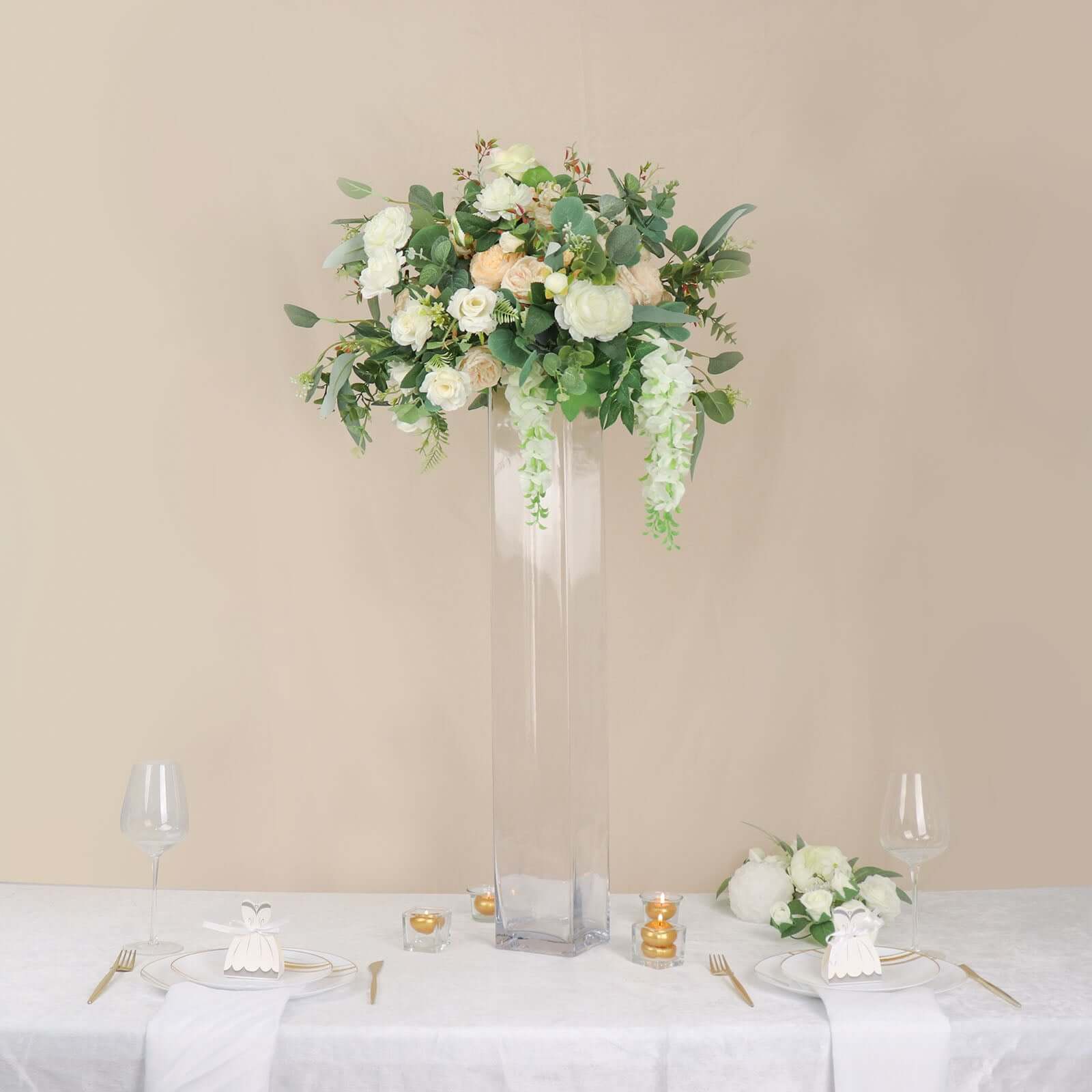 2-Pack Glass Cylinder Vases Square Clear - Durable Heavy Duty Floral Centerpieces for Weddings 32"