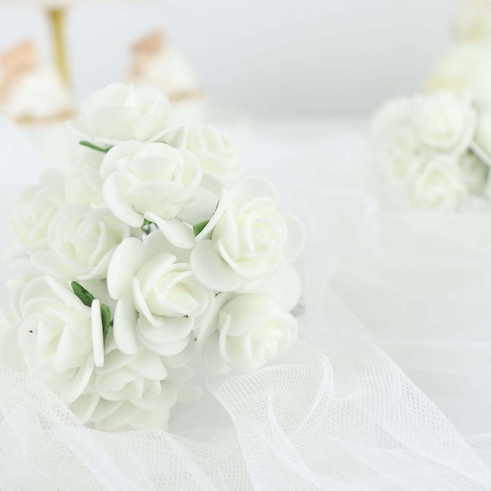 48 Roses 1" Ivory Real Touch Artificial DIY Foam Rose Flowers With Stem, Craft Rose Buds