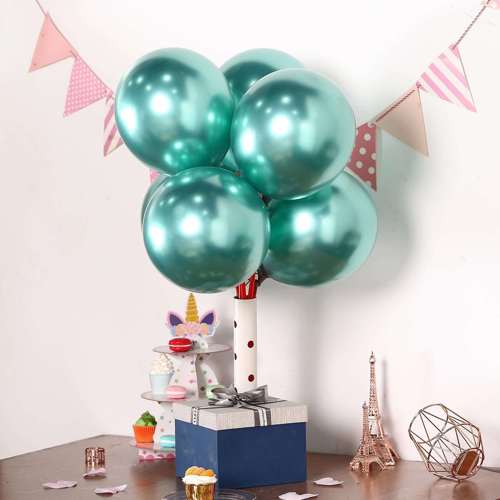 25 Pack 12" Metallic Chrome Green Latex Helium or Air Party Balloons