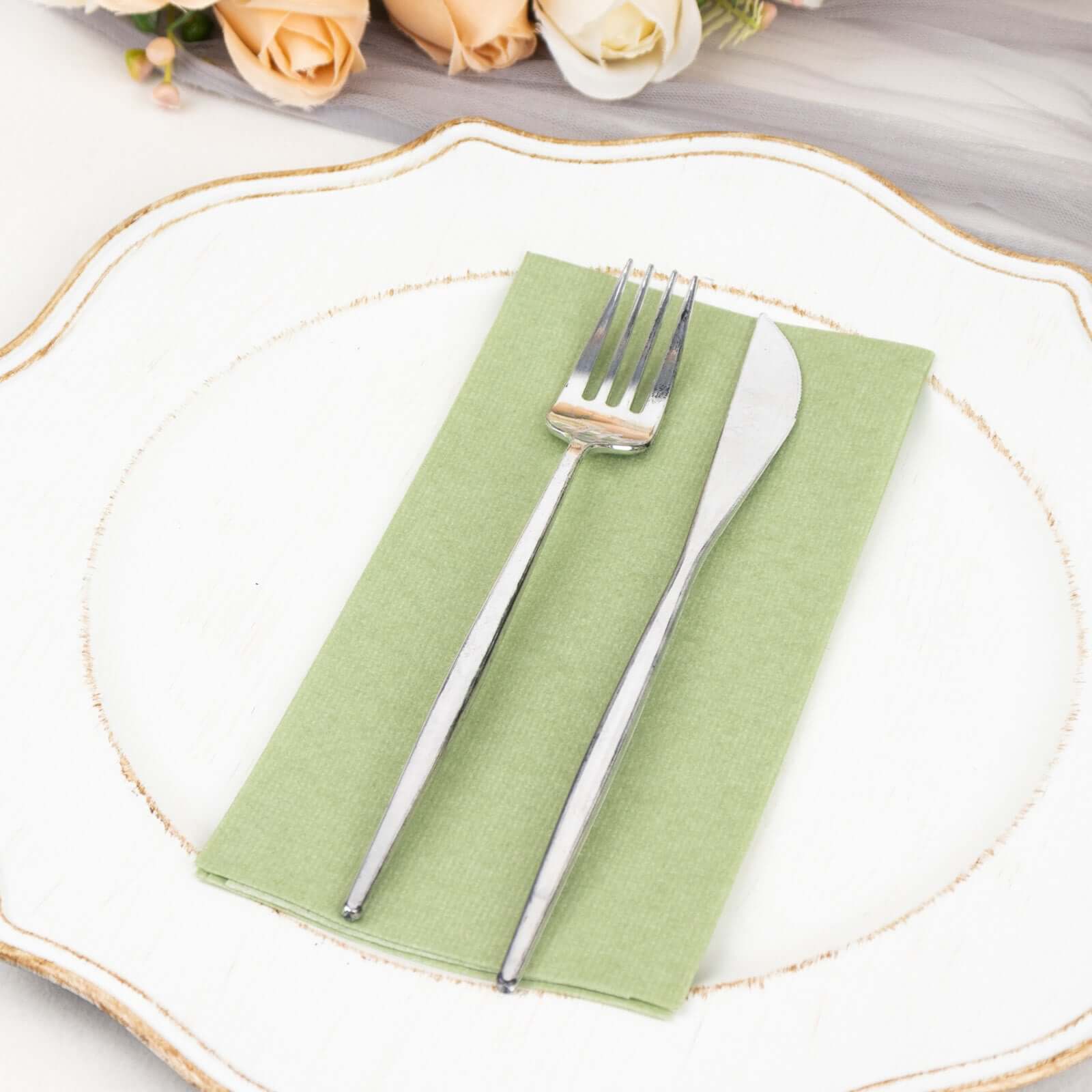 20-Pack Paper Linen-Like Napkins Sage Green - Disposable Hygienic Airlaid Guest Towels 8.5"x4"