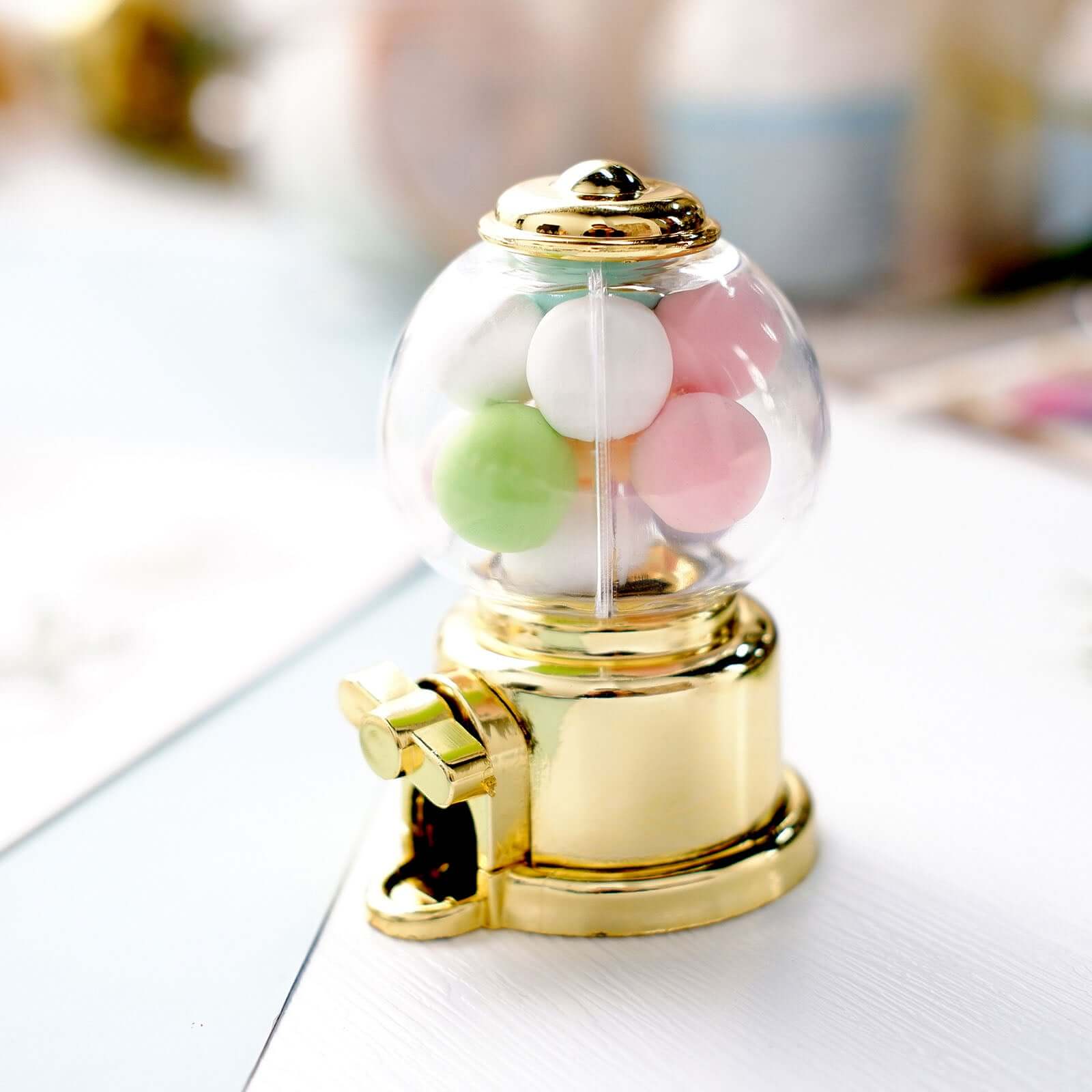 6 Pack 3.5" Clear Gold Mini Gumball Machine Treats Party Favor Boxes, Small Candy Container Gift Boxes