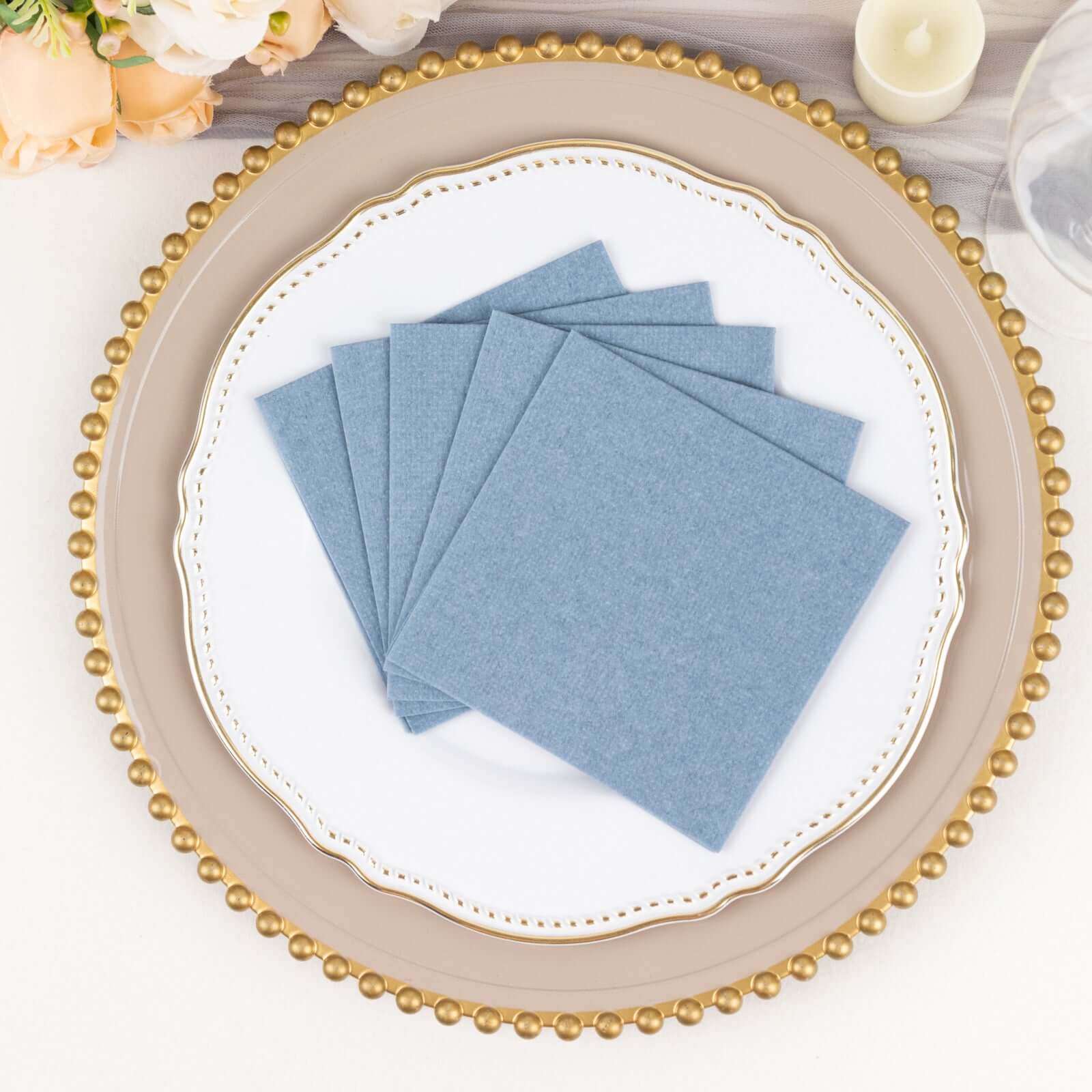 20-Pack Paper Linen-Like Cocktail Napkins Dusty Blue - Disposable 5"x5" Airlaid Soft Napkins