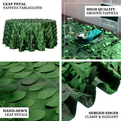Taffeta 120" Round Tablecloth Green Leaf | 3D Leaf Petal Design Seamless Table Cover