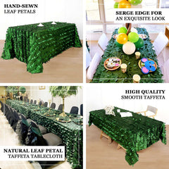 Taffeta 90"x156" Rectangle Tablecloth Green | 3D Leaf Petal Design Seamless Table Cover
