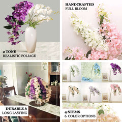 4 Stems 41" Tall White Artificial Silk Hydrangea Flower Branches