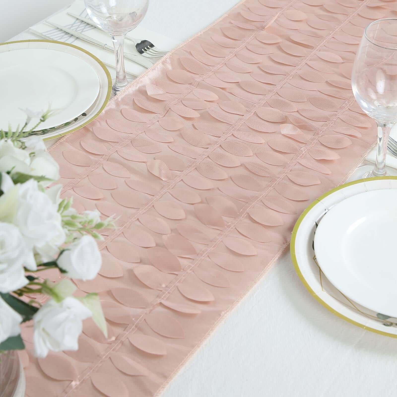 Taffeta Fabric 12"x108" Table Runner Dusty Rose - 3D Leaf Petal Design