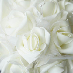 24 Pcs Bouquet Cream Artificial Handcrafted Foam Rose Flowers