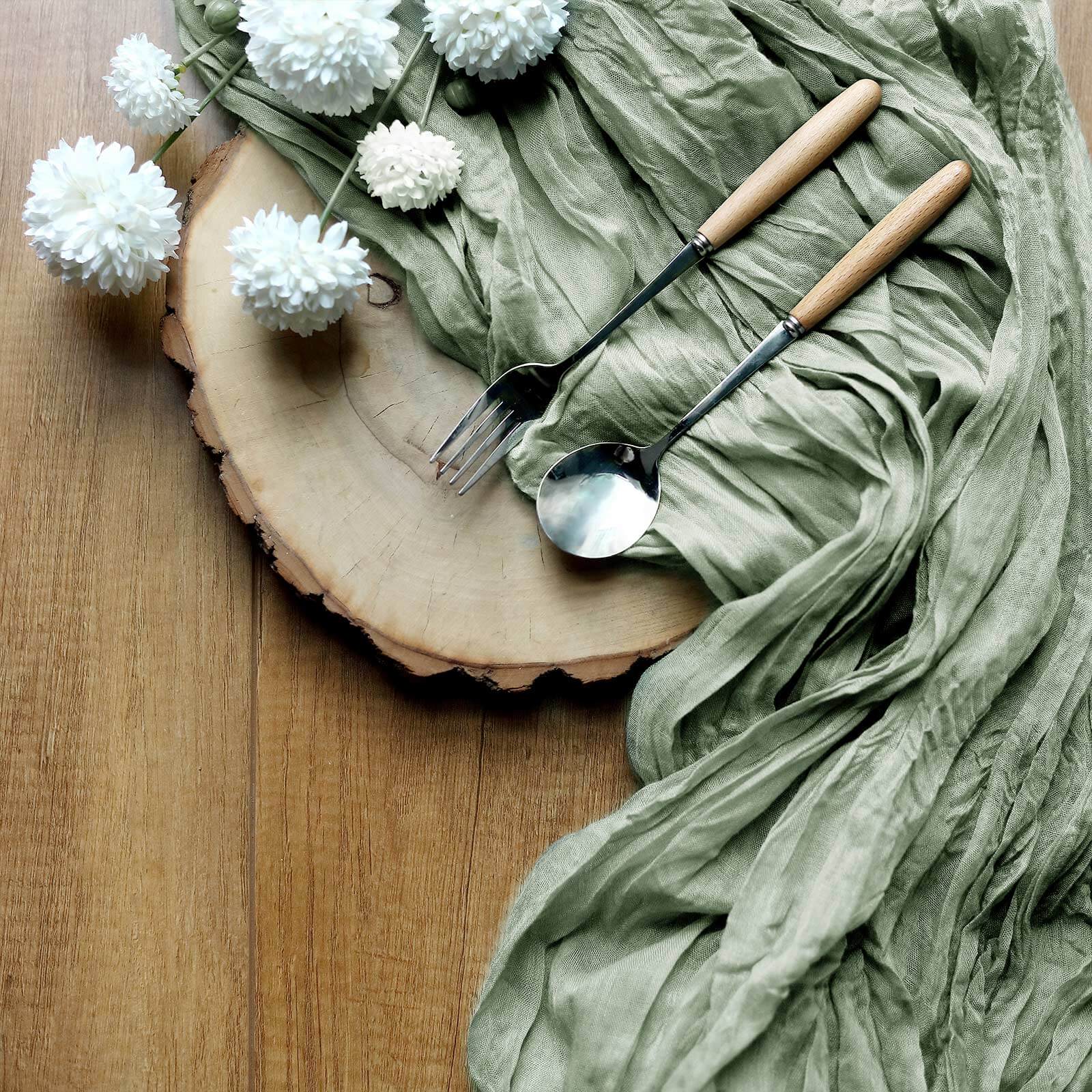 Gauze Cheesecloth 10ft Table Runner Dusty Sage Green - Rustic Boho Style