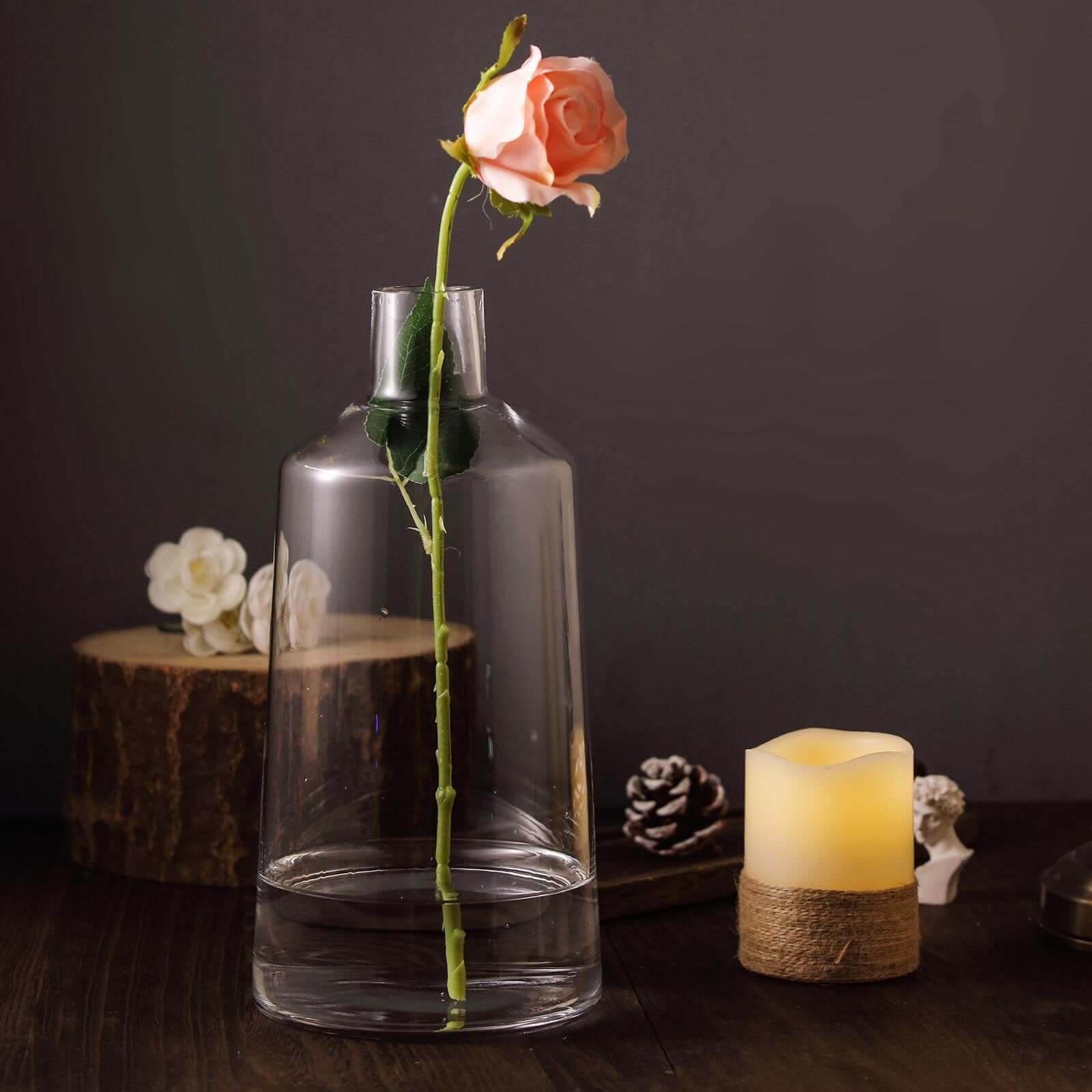 2-Pack Glass Bud Vases Tapered Neck Design Clear - Stylish Floral Table Centerpieces 12"