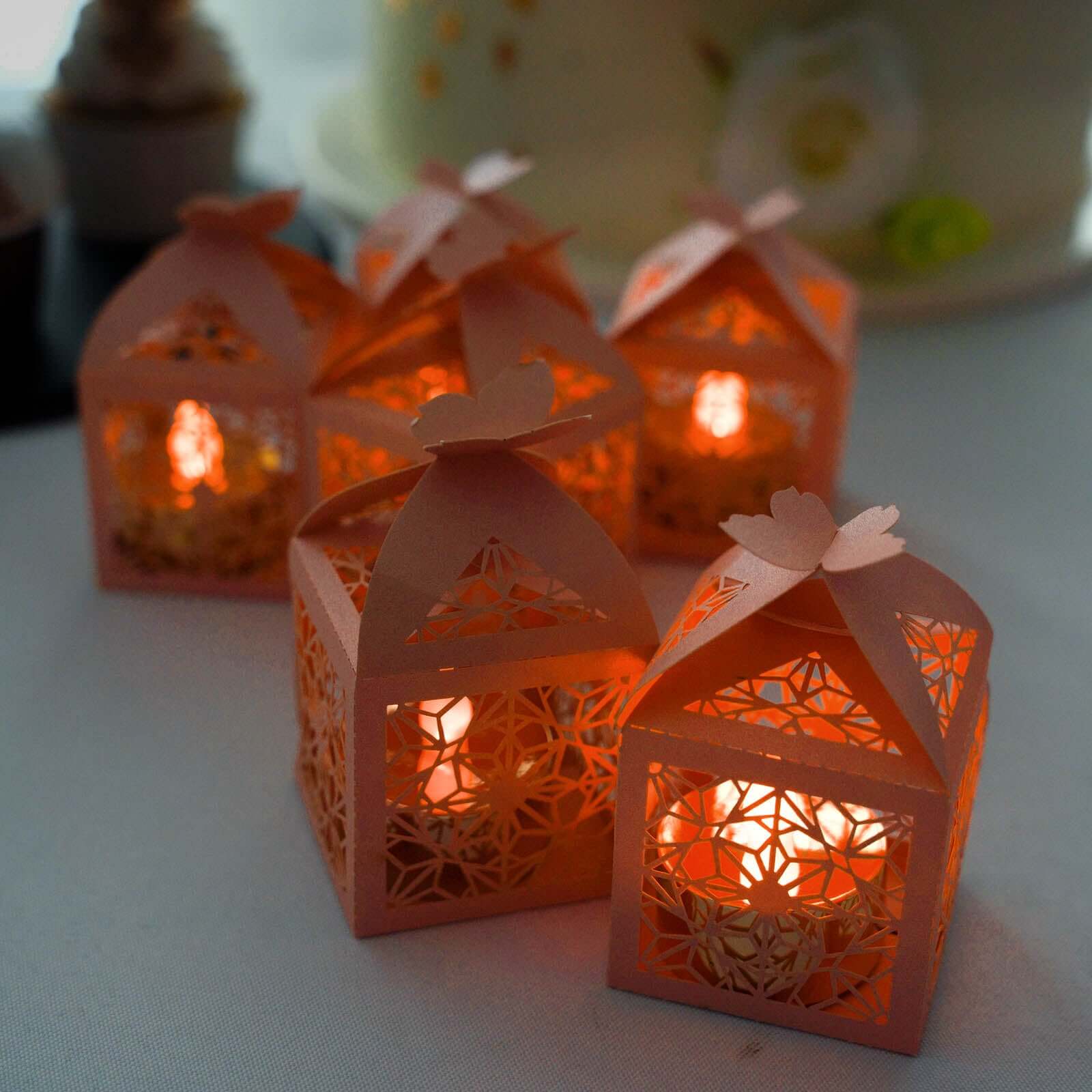 25 Pack Blush Butterfly Top Laser Cut Favor Candy Gift Box