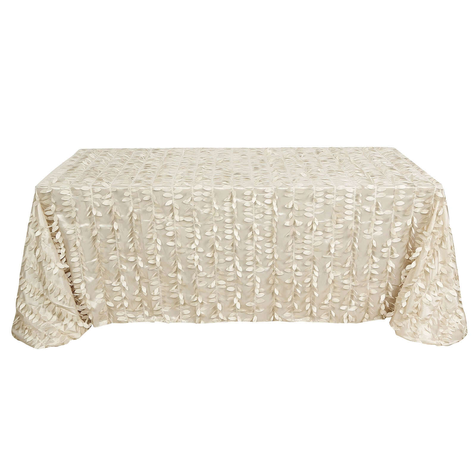 Taffeta 90"x156" Rectangle Tablecloth Beige | 3D Leaf Petal Design Seamless Table Cover