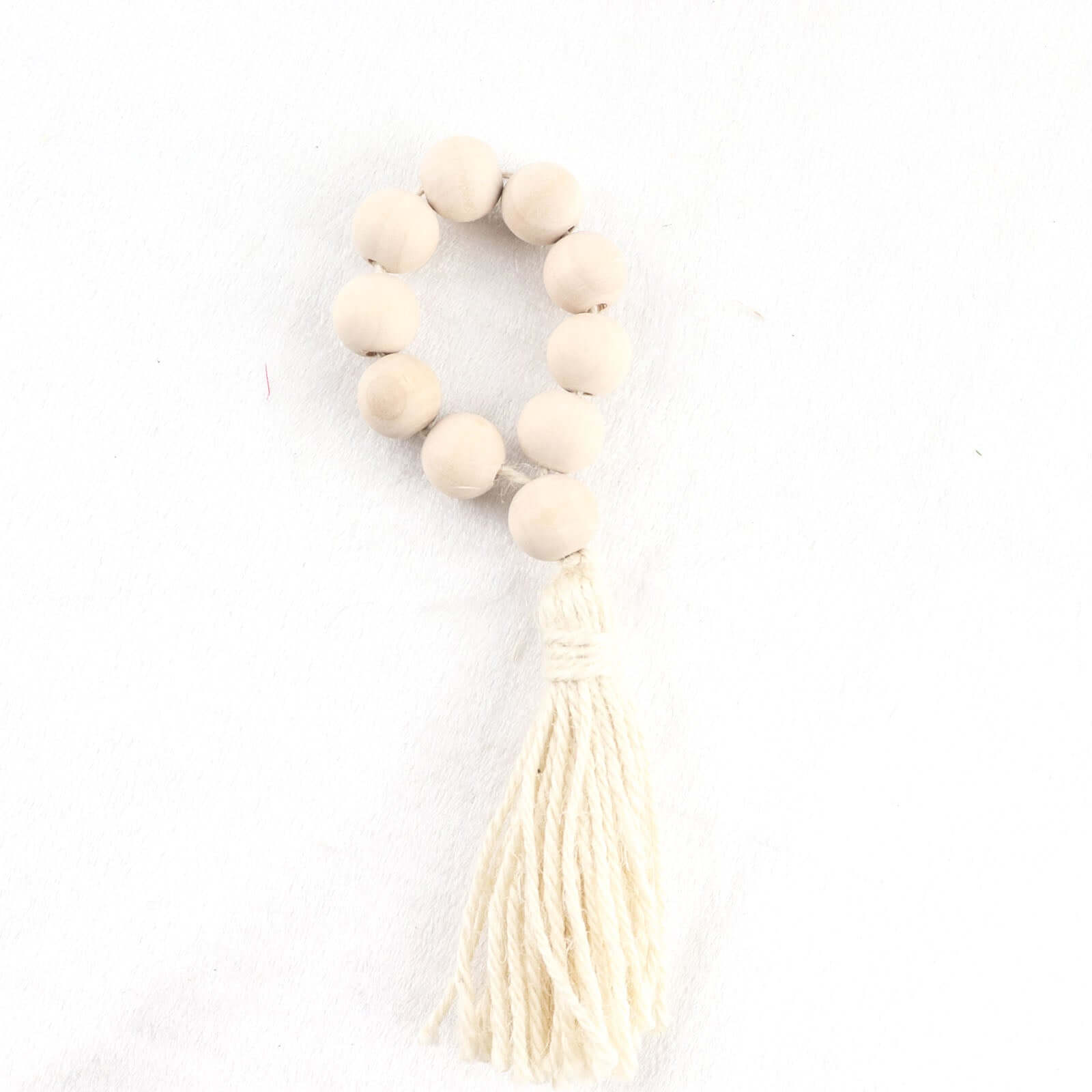 4 Pack 6" Cream Rustic Boho Chic Wood Bead Napkin Rings With Tassels, Farmhouse Country Napkin Holders