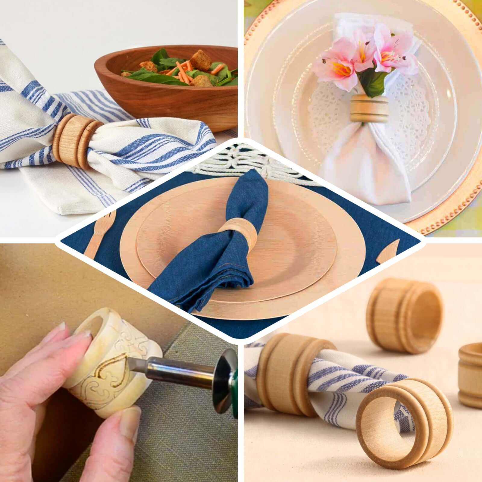 4 Pack Eco Friendly Natural Wooden Napkin Holder Rings, Disposable
