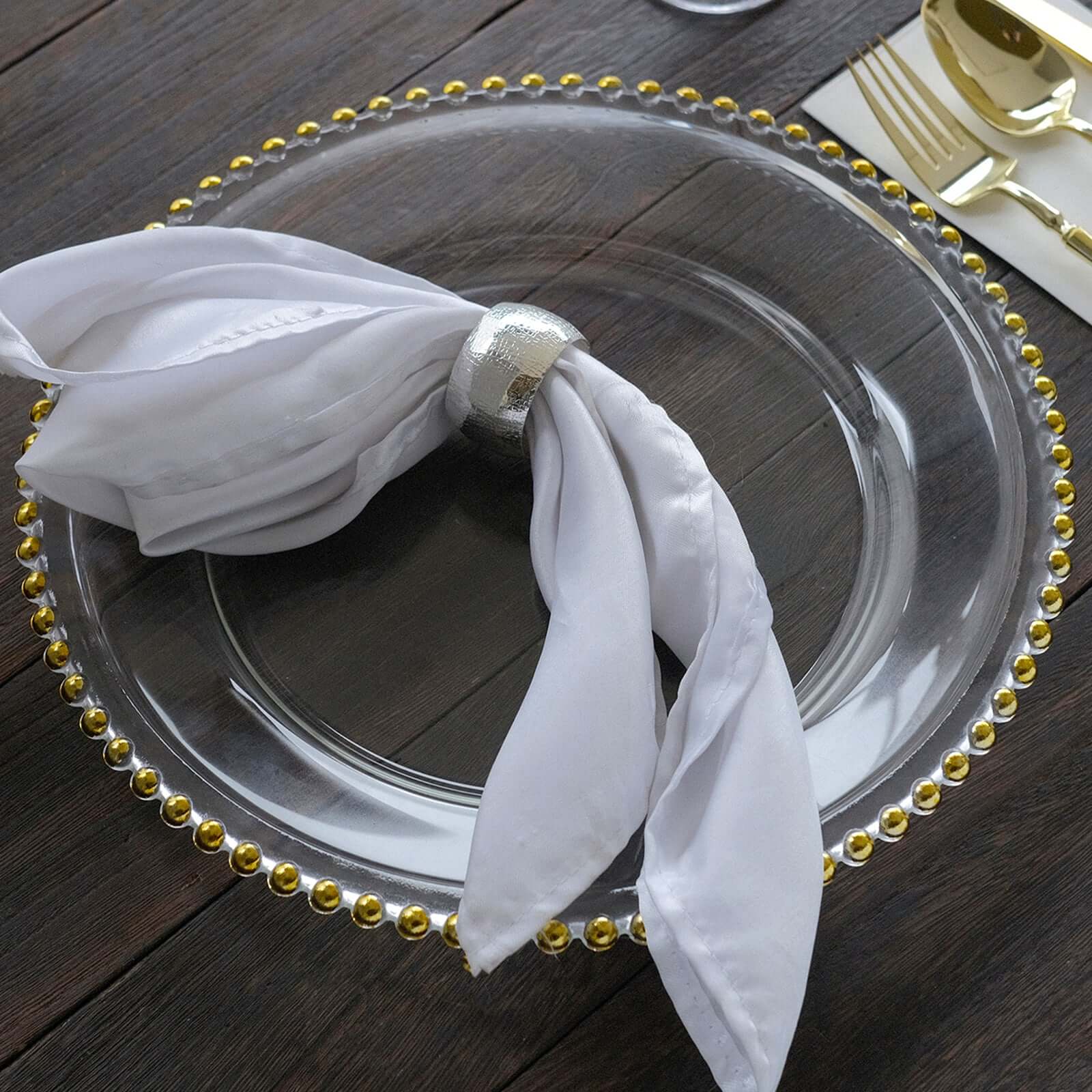 8-Pack Glass Round Charger Plates 12" in Gold with Beaded Rim, Event Tabletop Decorative Dinner Charger Tableware
