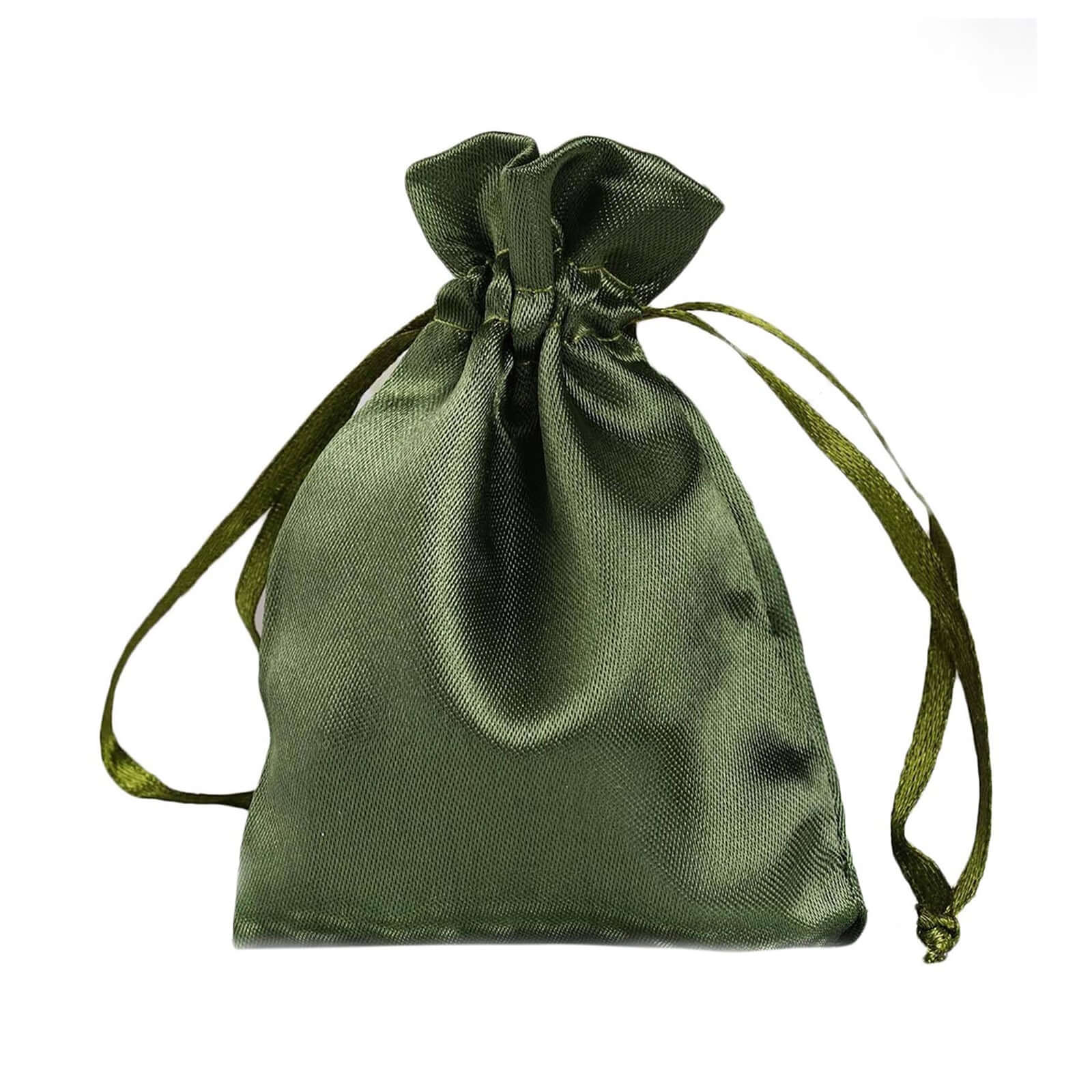 12 Pack 3" Olive Green Satin Drawstring Wedding Party Favor Gift Bag
