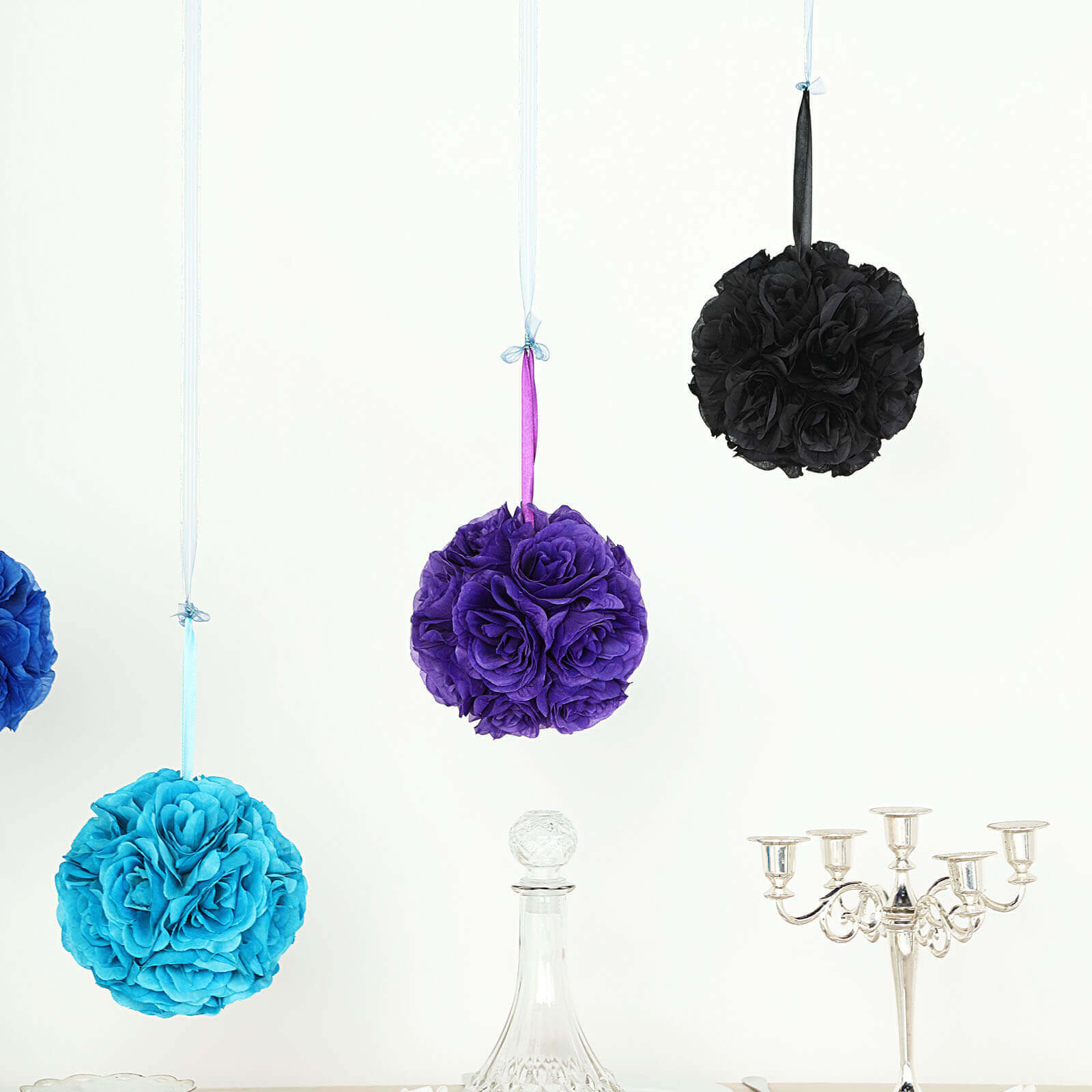 2 Pack 7" Purple Artificial Silk Rose Kissing Ball, Faux Flower Ball
