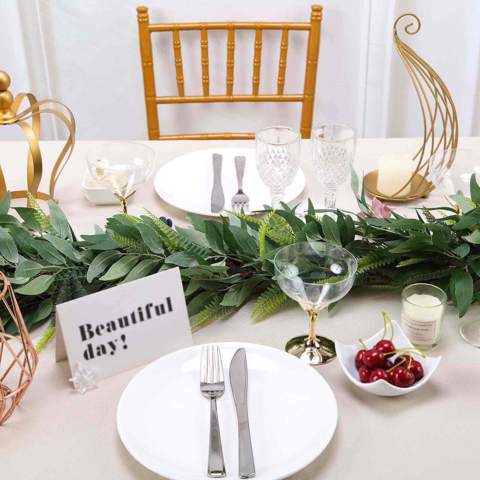 4ft Real Touch Green Artificial Willow and Frond Leaves Garland Vine